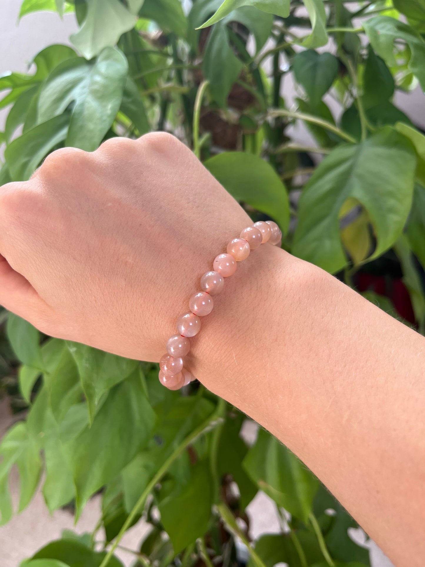 Pfirsich-Mondstein Kugelarmband – 6 mm oder 8 mm (AA-Qualität) Edelstein Schmuck