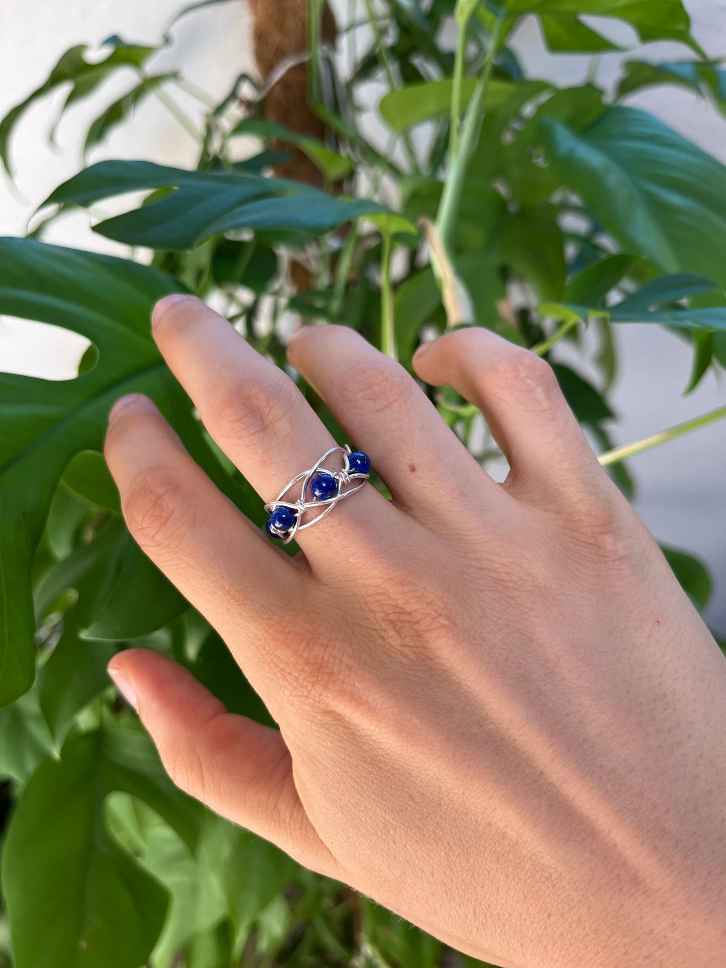 Stirnchakra Schmuck-Set – 925 Silber Kette (45 cm), Ring & Ohrringe mit Lapislazuli