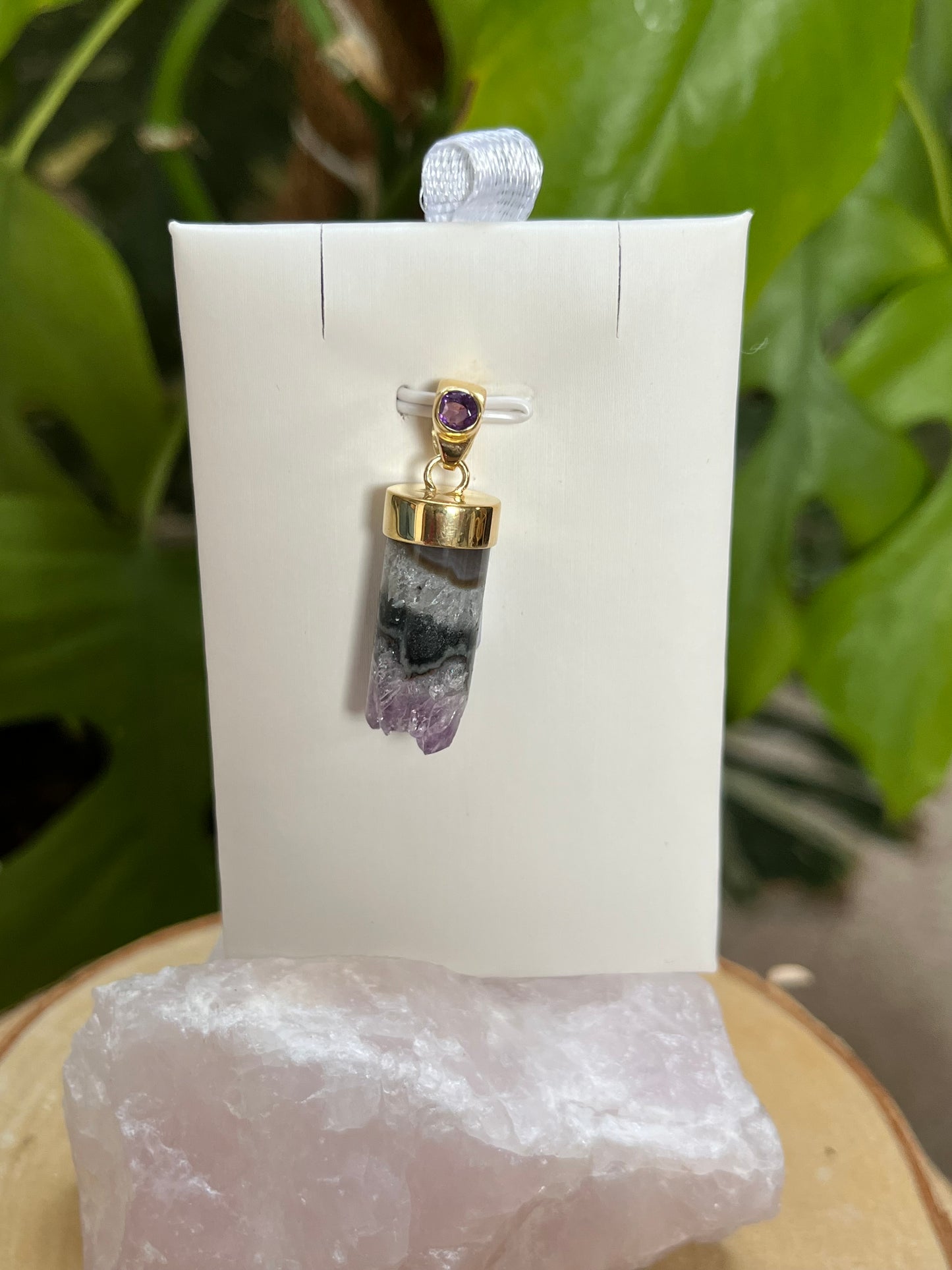 Amethyst Zylinder Roh mit Achat – 925 Silber oder vergoldet – Naturstein Anhänger