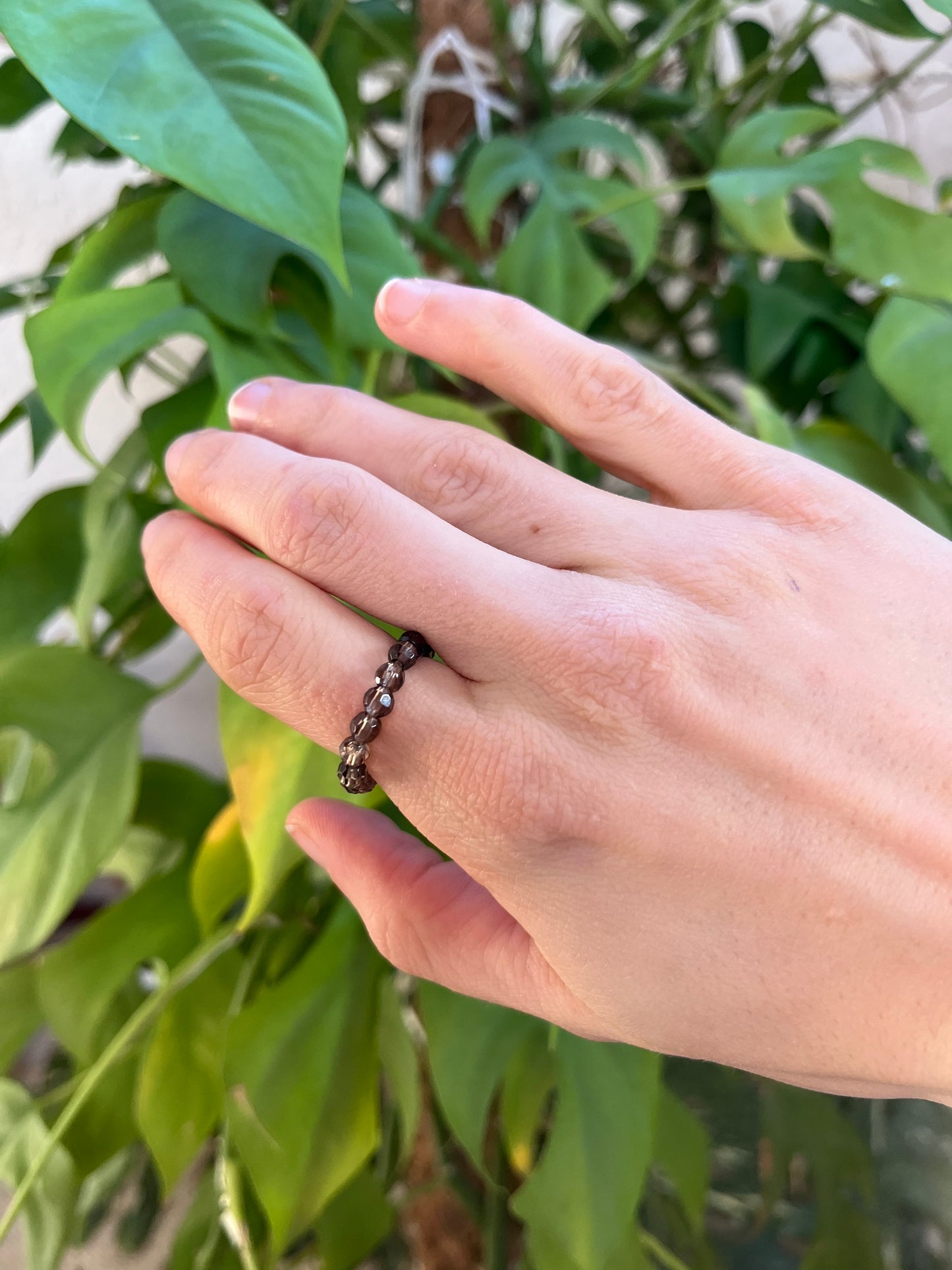 Rauchquarz Ring Facettiert elastisch - 4mm Kugeln