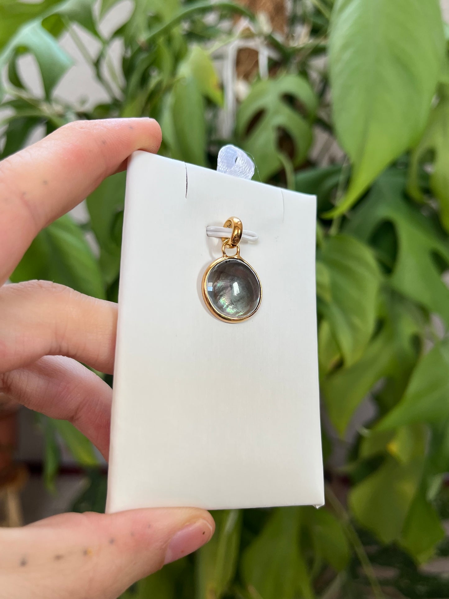 Perlmutt Kettenanhänger rund 925 Silber vergoldet – Schimmernder Naturstein Schmuck