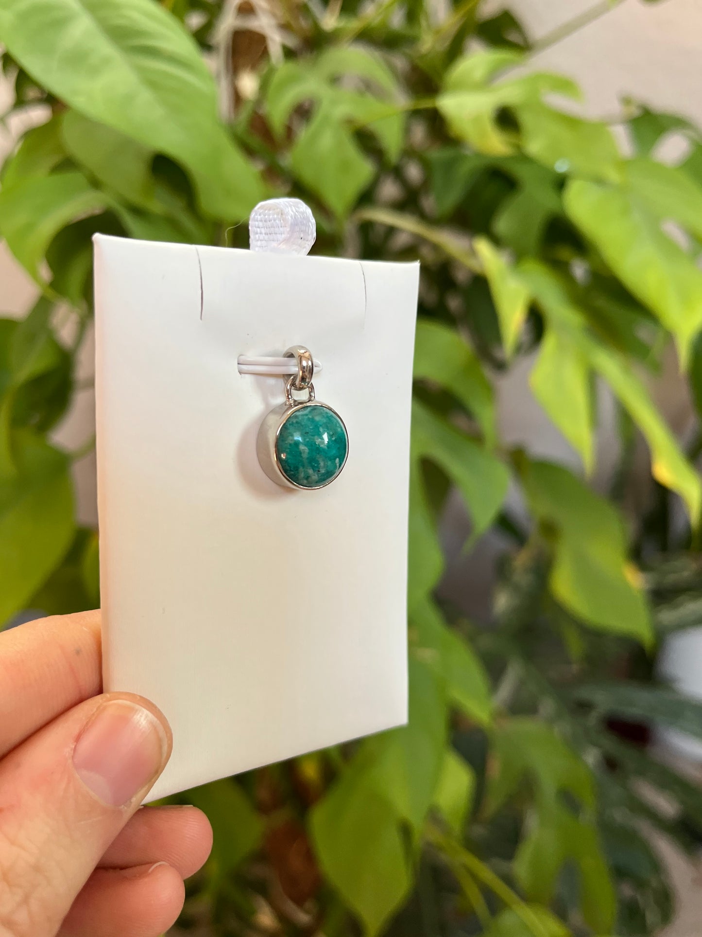 Amazonit Kettenanhänger rund – 925 Sterling Silber Fassung