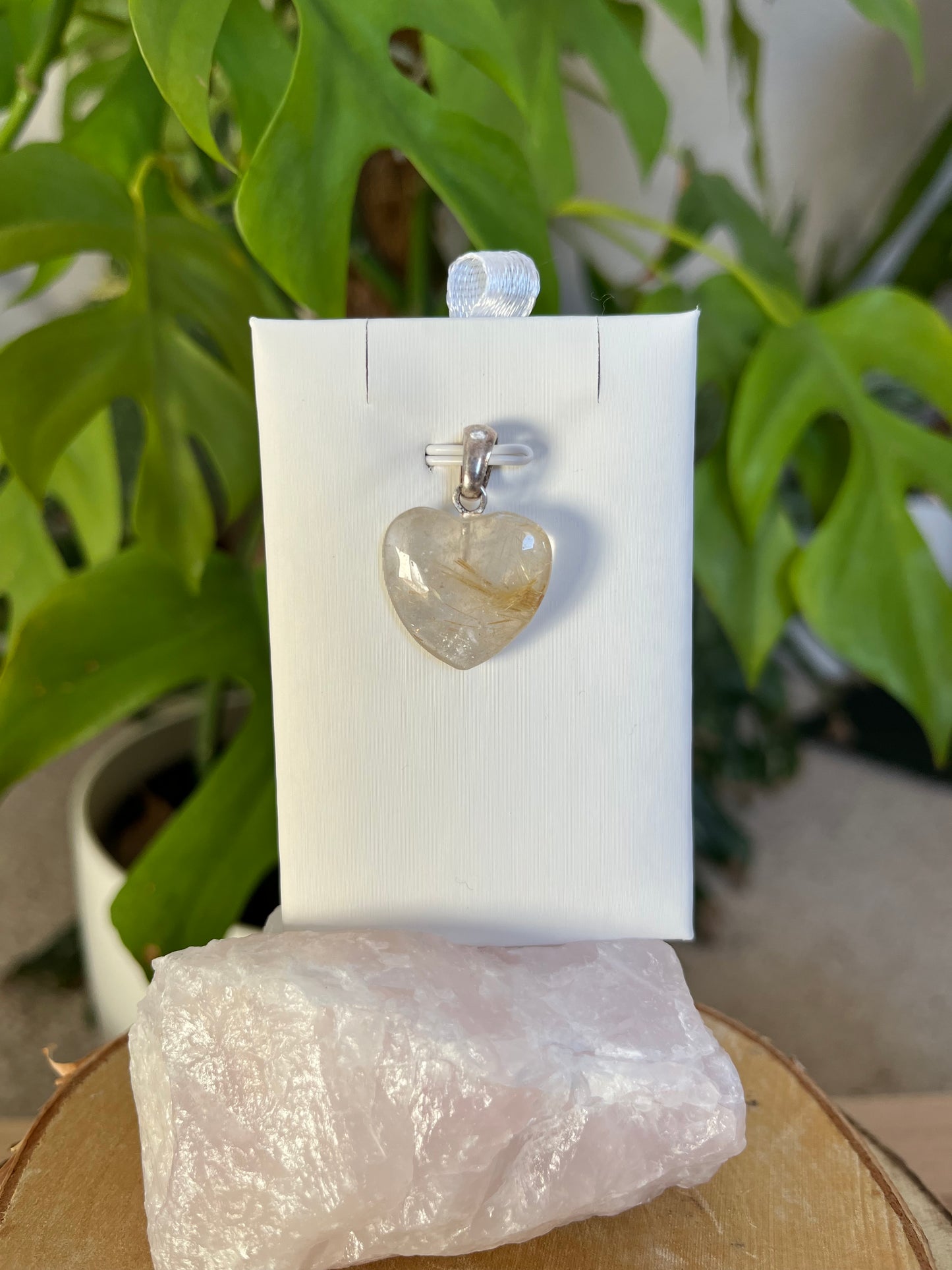 Rutilquarz Herz Anhänger – 925 Sterling Silber Öse