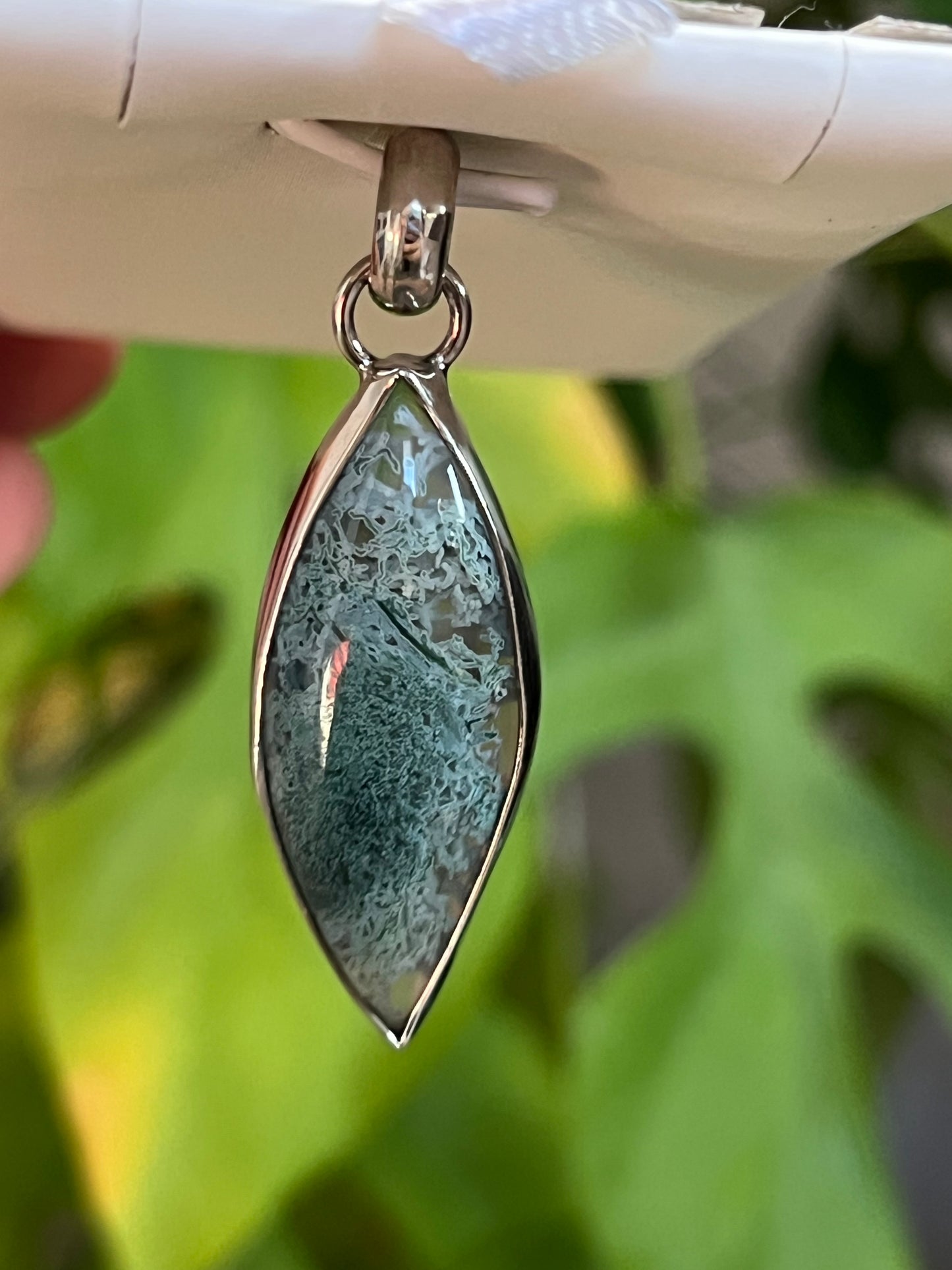 Moosachat Kettenanhänger AA Qualität – 925 Sterling Silber Fassung