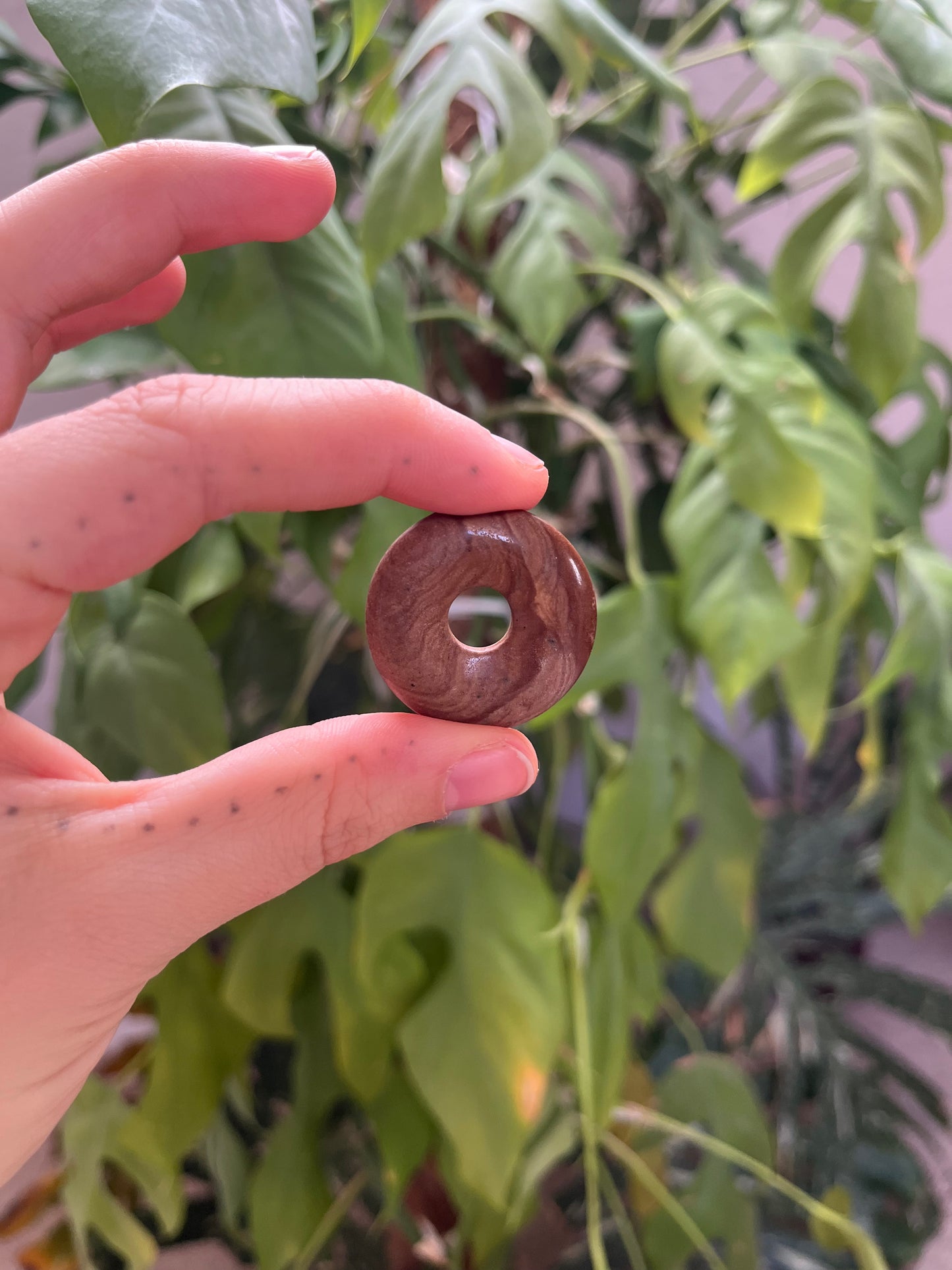 Bilderjaspis Donut 3 cm – Naturstein Anhänger mit Landschaftszeichnung