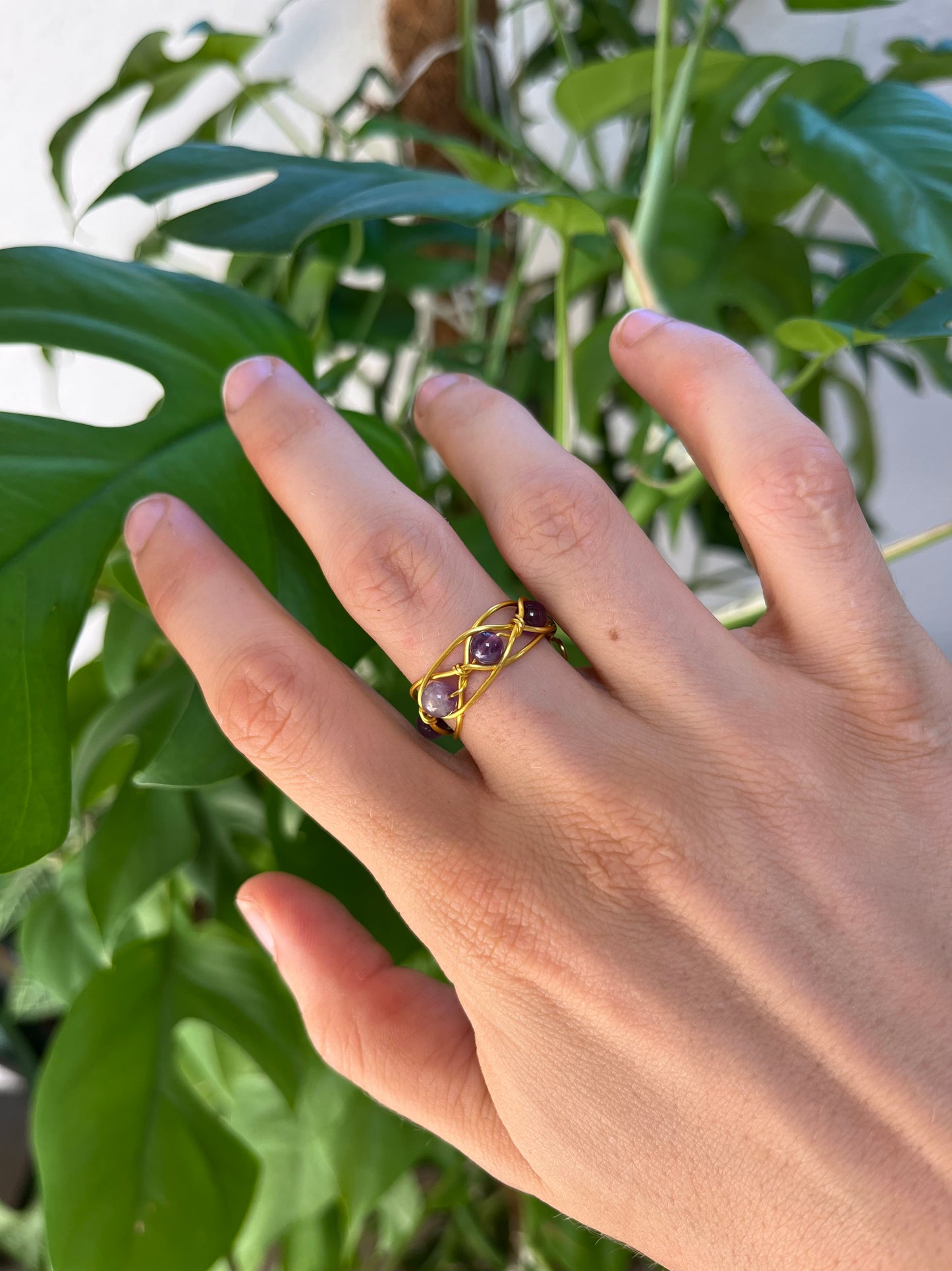 Kronenchakra Ring – Amethyst in 925 Silber oder goldfarbenem Draht