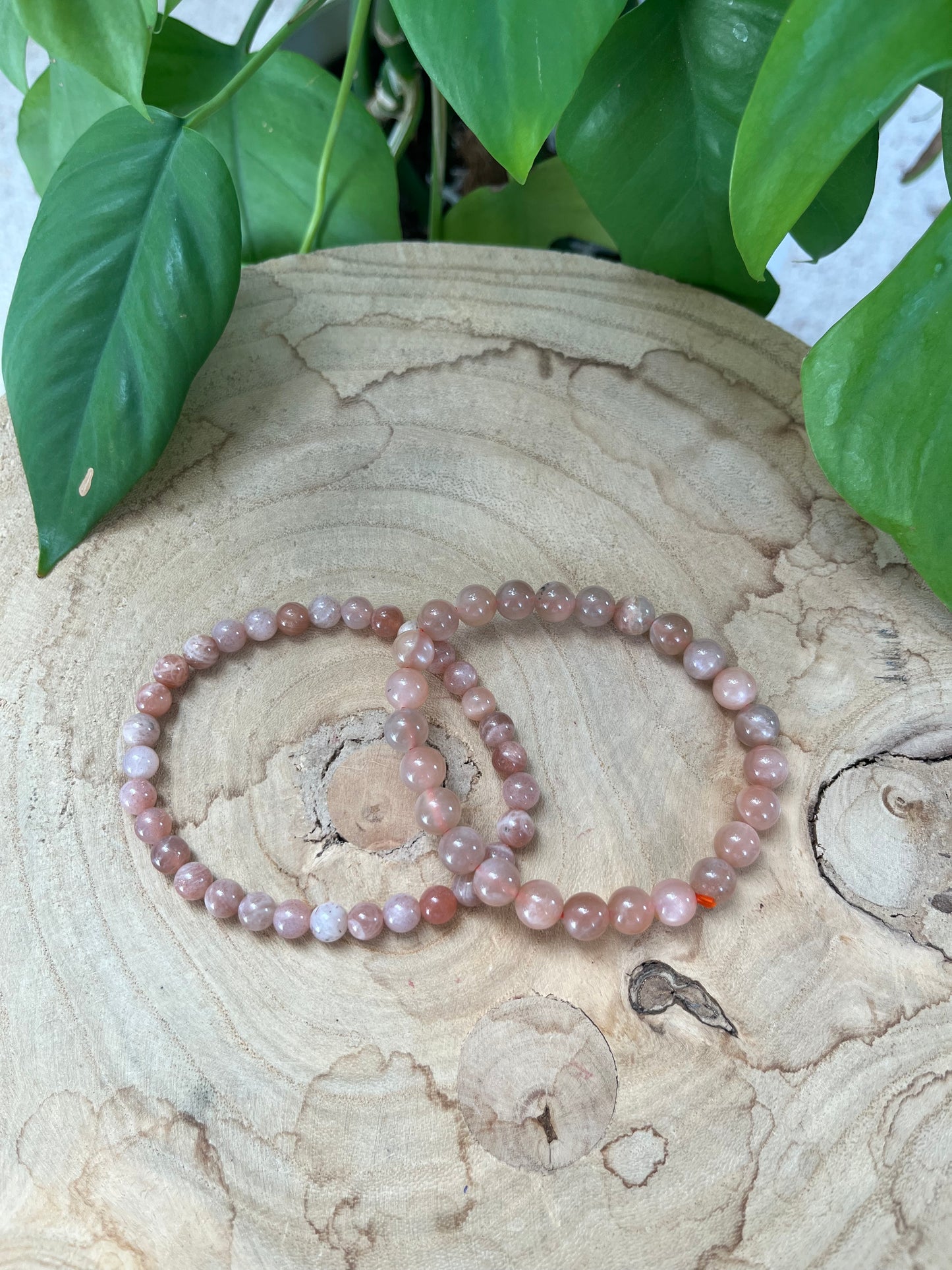 Pfirsich-Mondstein Kugelarmband – 6 mm oder 8 mm (AA-Qualität) Edelstein Schmuck