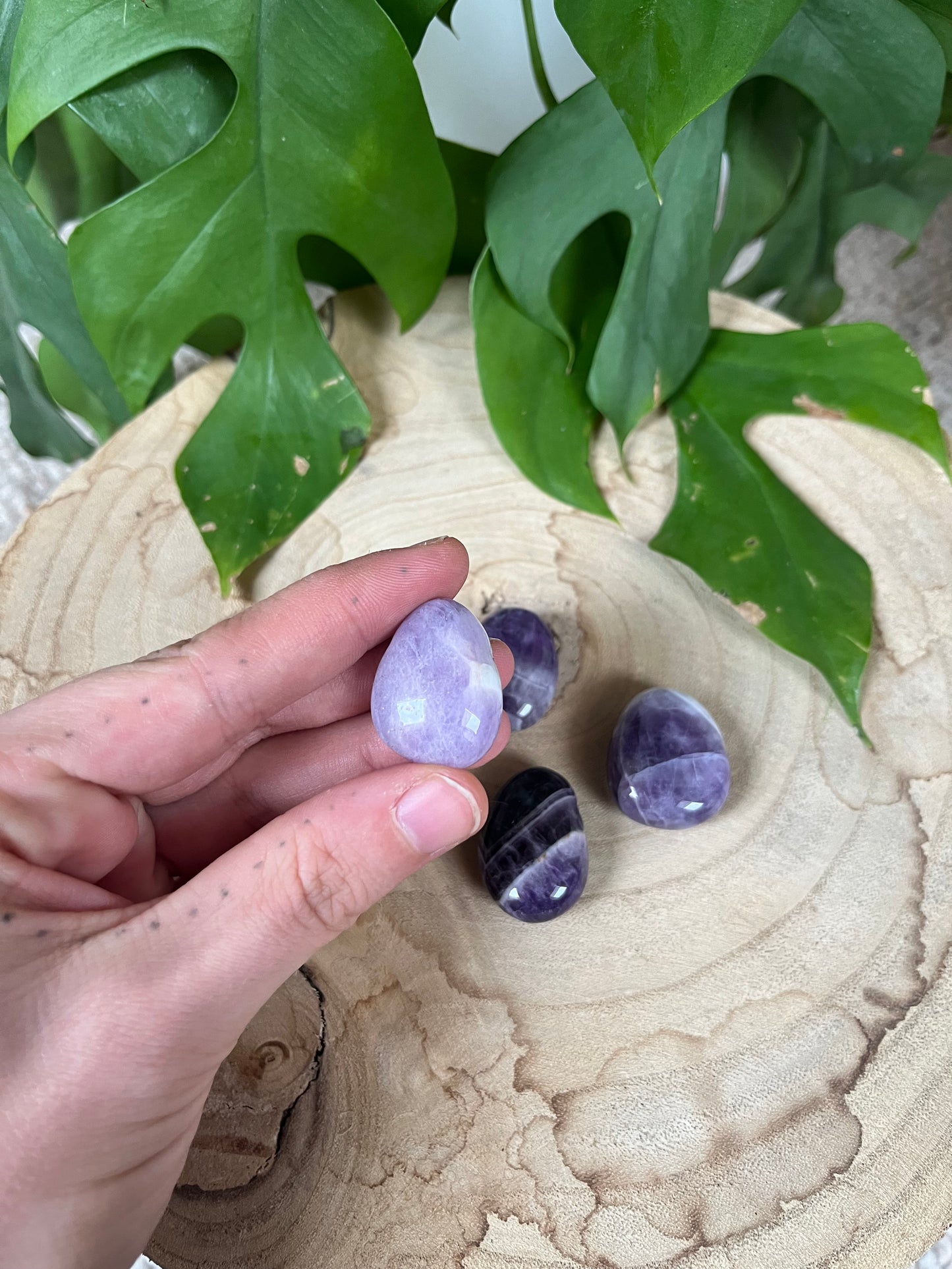 Amethyst Trommelsteine gebohrt