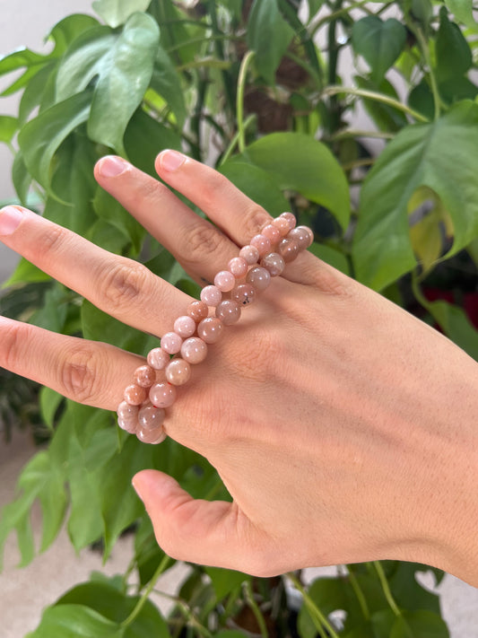 Pfirsich-Mondstein Kugelarmband – 6 mm oder 8 mm (AA-Qualität) Edelstein Schmuck