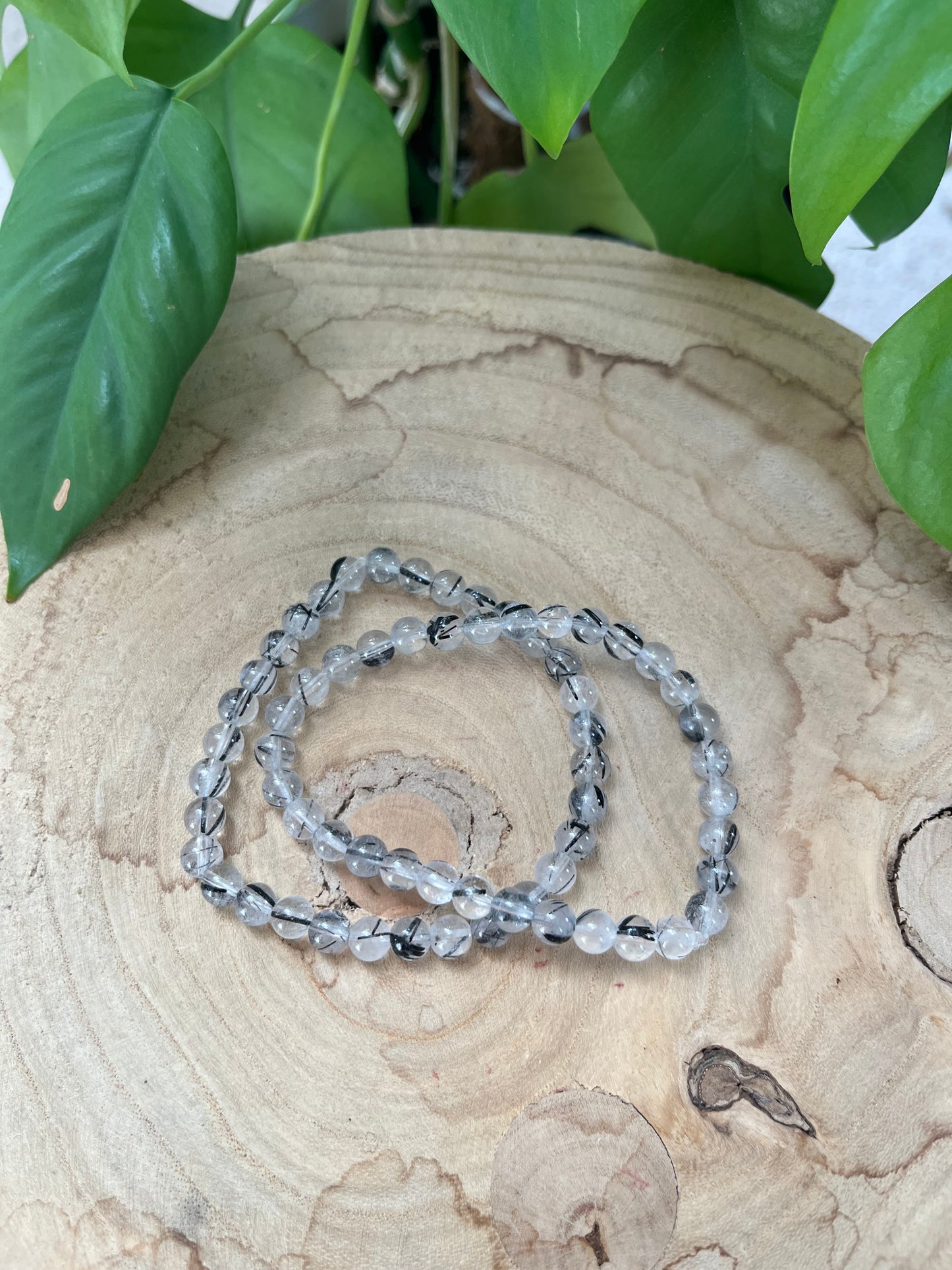 Turmalin in Quarz Kugelarmband 6 mm (AAA-Qualität) – Edelstein Schmuck für Schutz & Klarheit