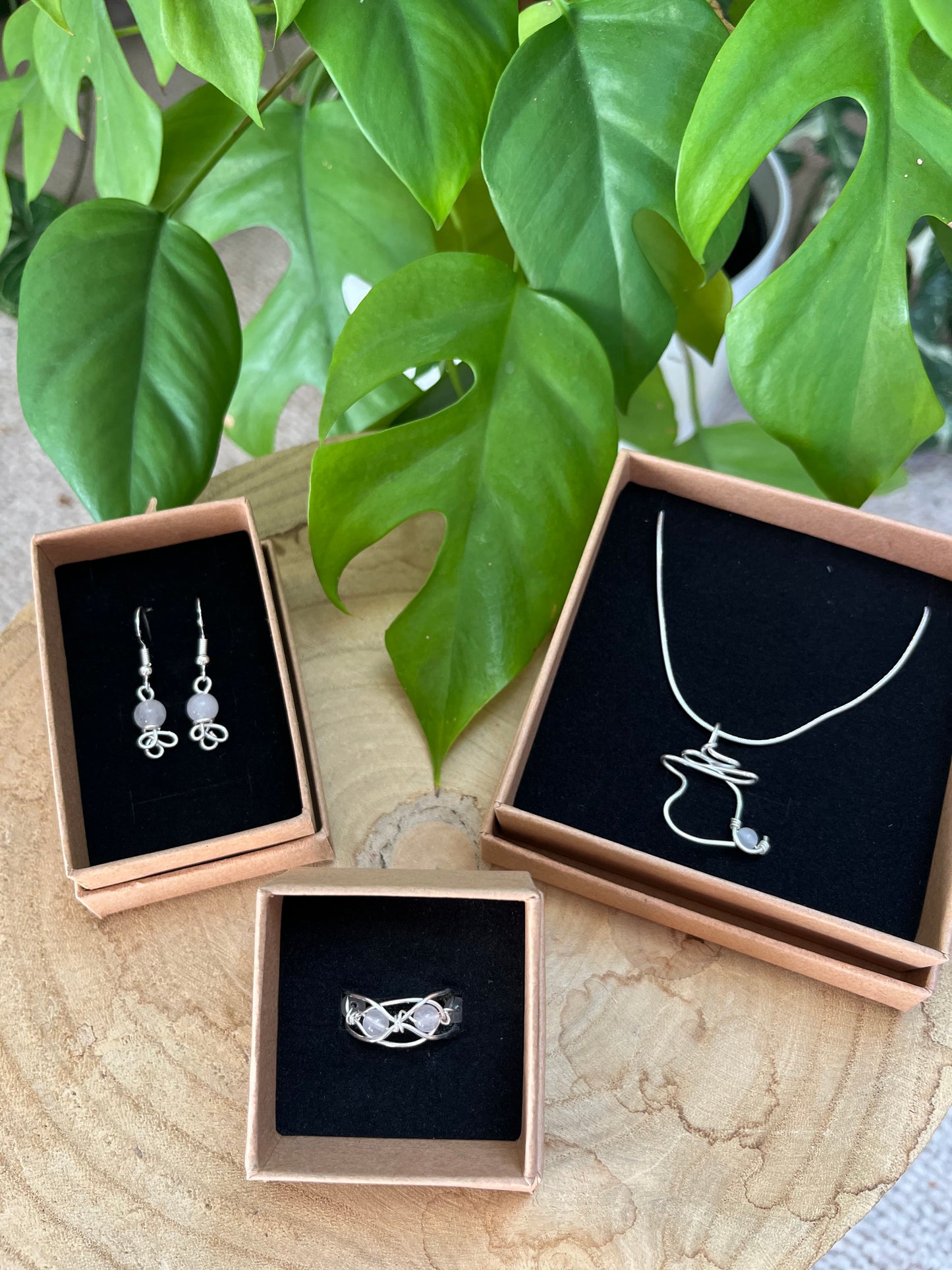 Herzchakra Schmuck-Set – 925 Silber Kette (45 cm), Ring & Ohrringe mit Edelsteinen