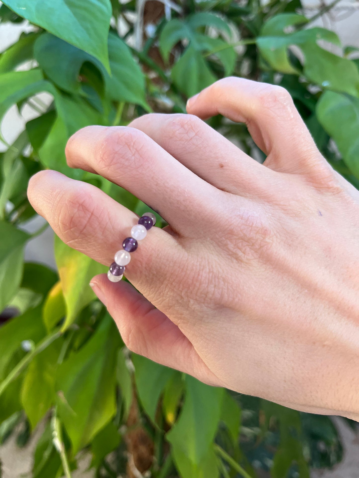 Harmonie Ring elastisch – Rosenquarz & Amethyst