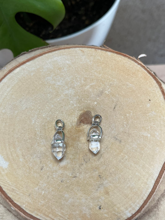 Bergkristall Doppelspitze Anhänger 925 Silber platinbeschichtet – Klarer Kristall Naturstein