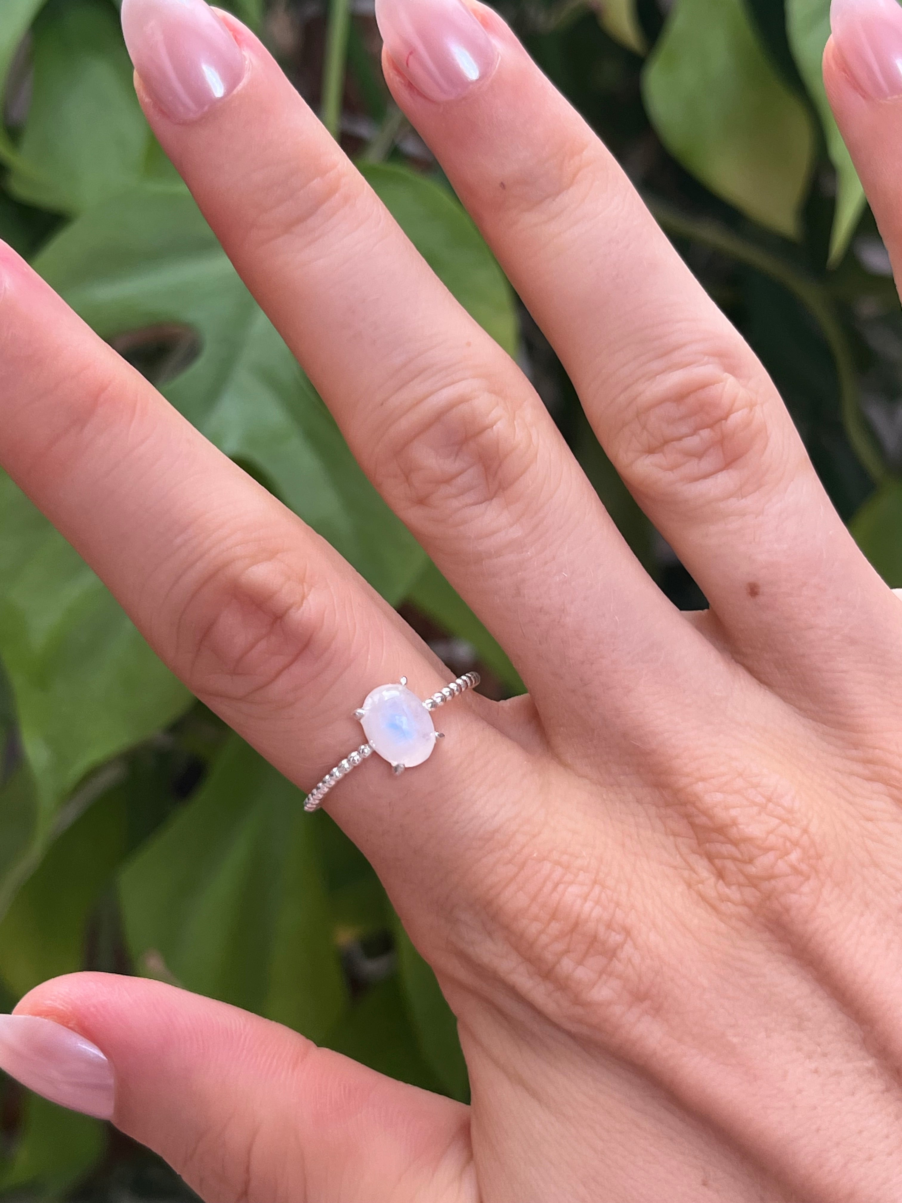 Feiner weißer Labrdorit Ring 925 Silber