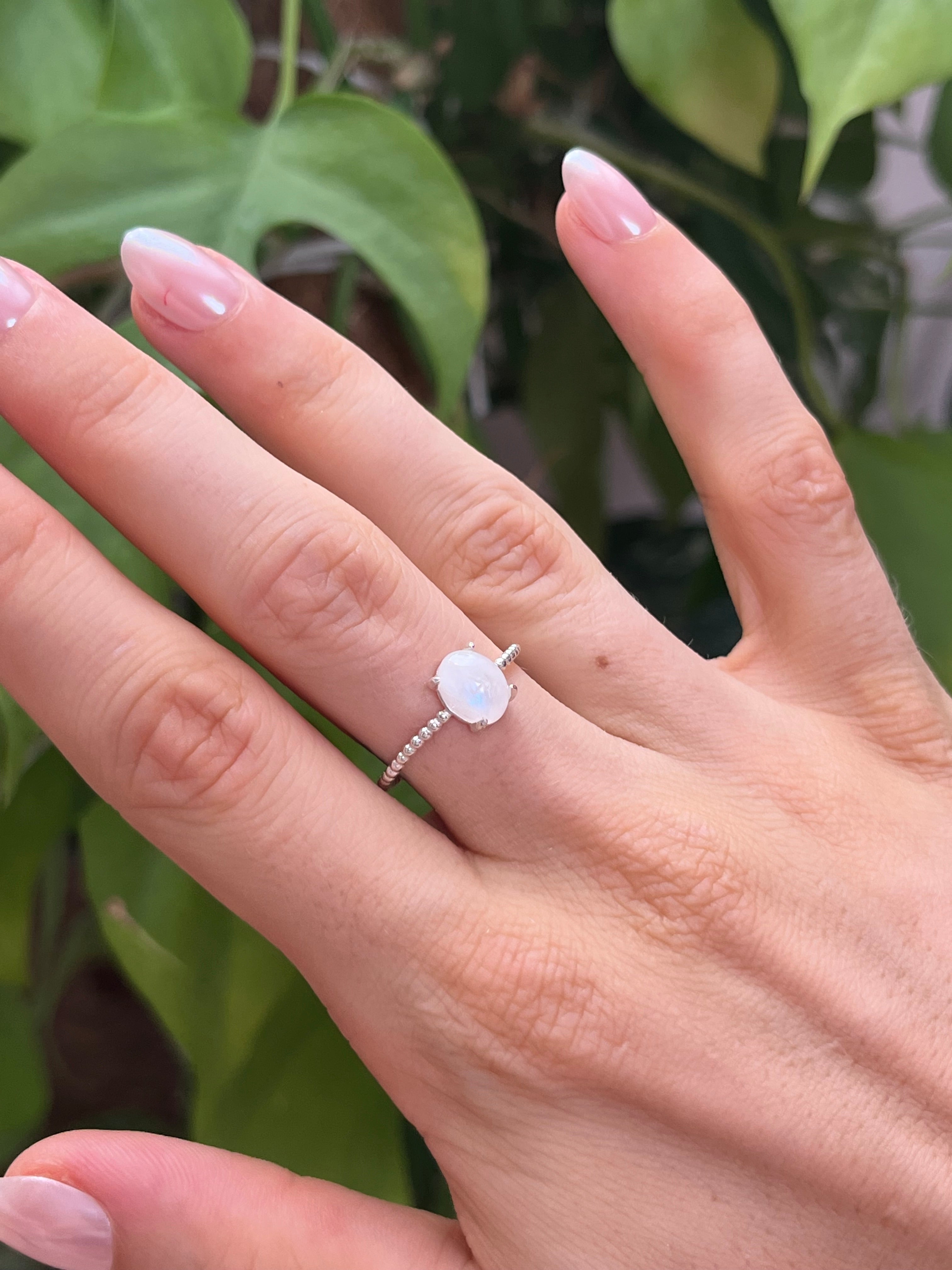 Feiner weißer Labrdorit Ring 925 Silber
