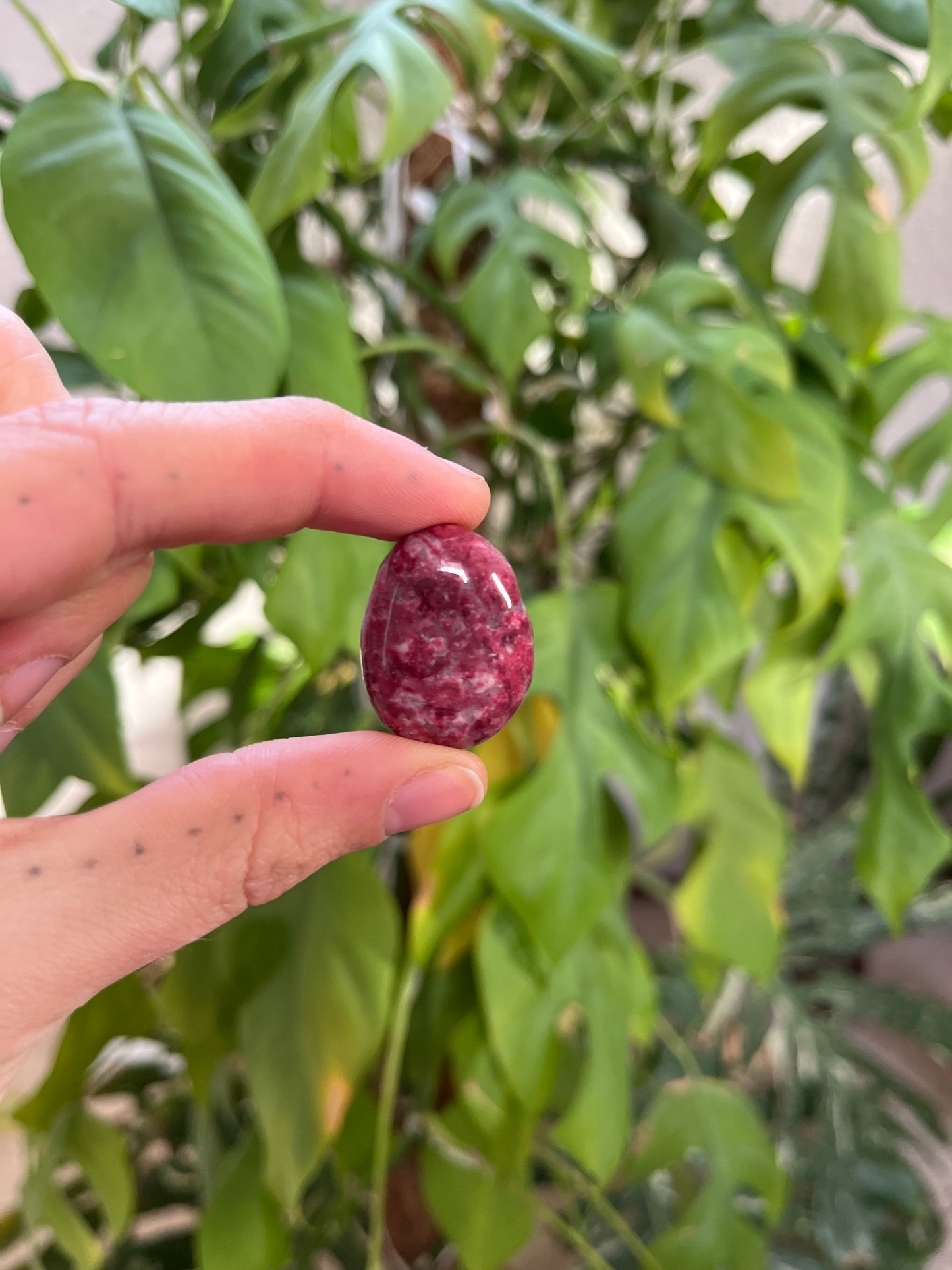 Thulit Trommelstein gebohrt – Ausdruck & Lebensfreude