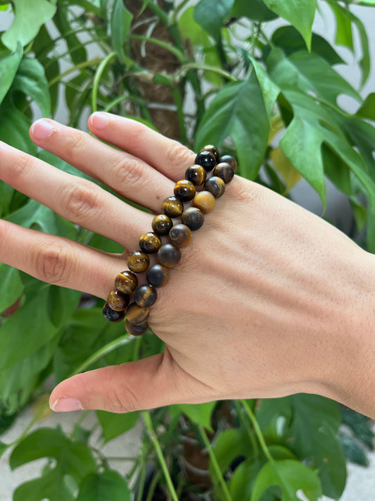 Tigerauge Kugelarmband 8 mm – Edelstein Schmuck für Schutz & Stärke (mattiert oder glänzend)