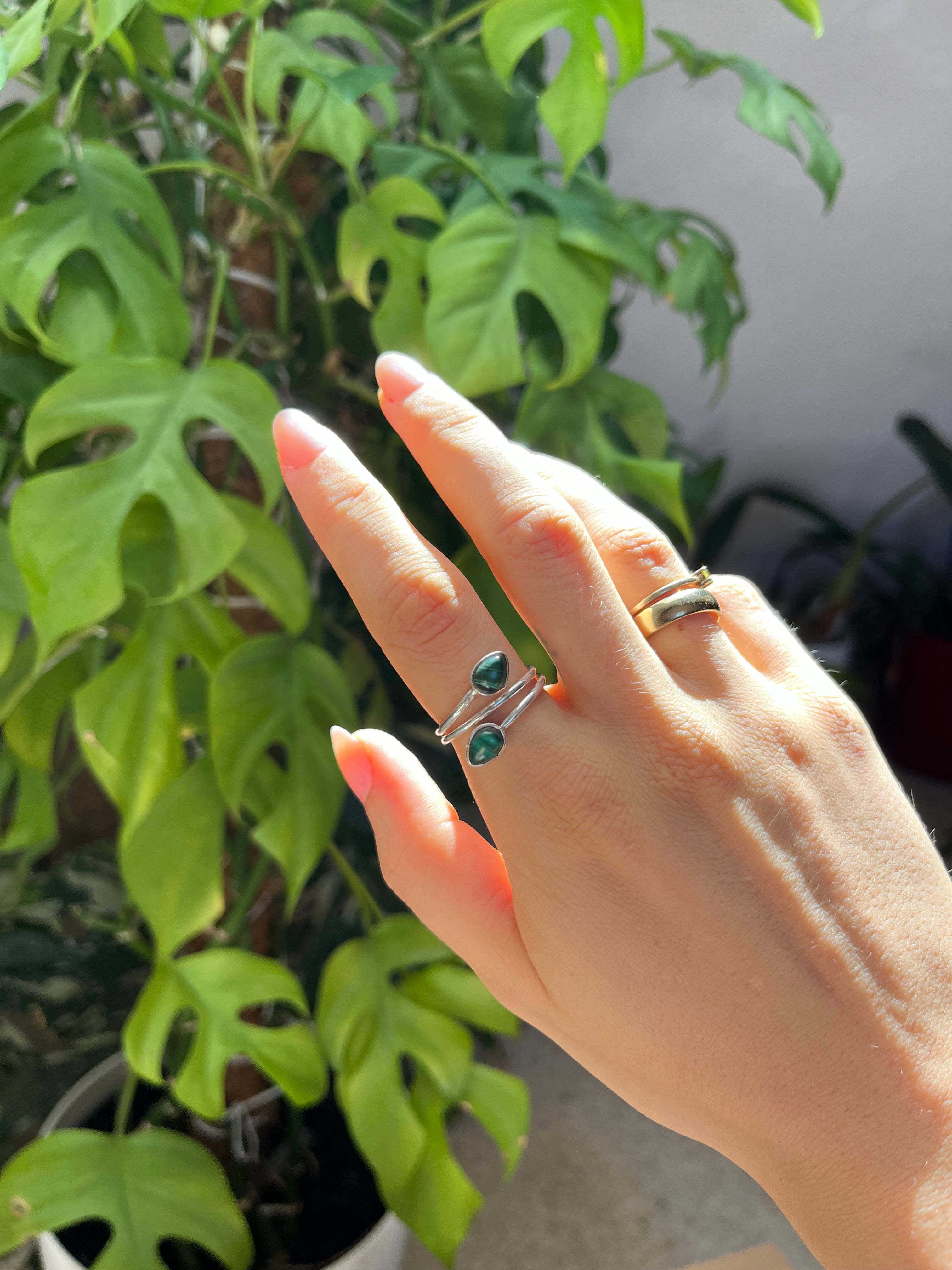 Malachit Ring 925 Silber verstellbar