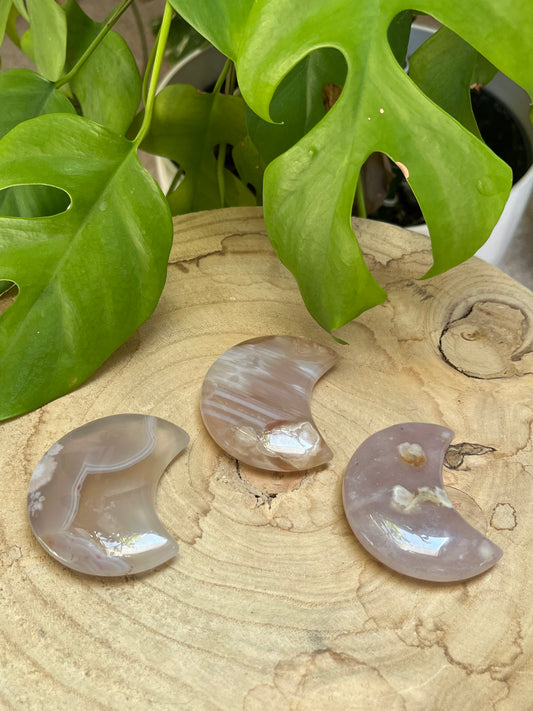 Blumenachat Mond Gravur - Wachstum, Intuition & Harmonie