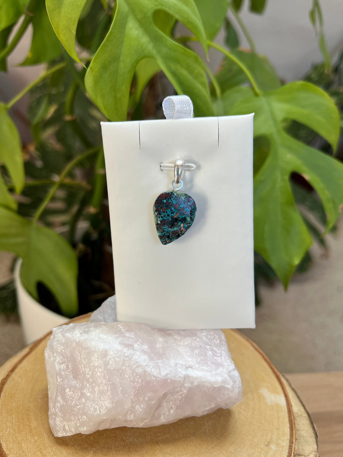 Gem Silica (Chrysokoll Chalcedon) Anhänger Druzy 925 Silber Öse
