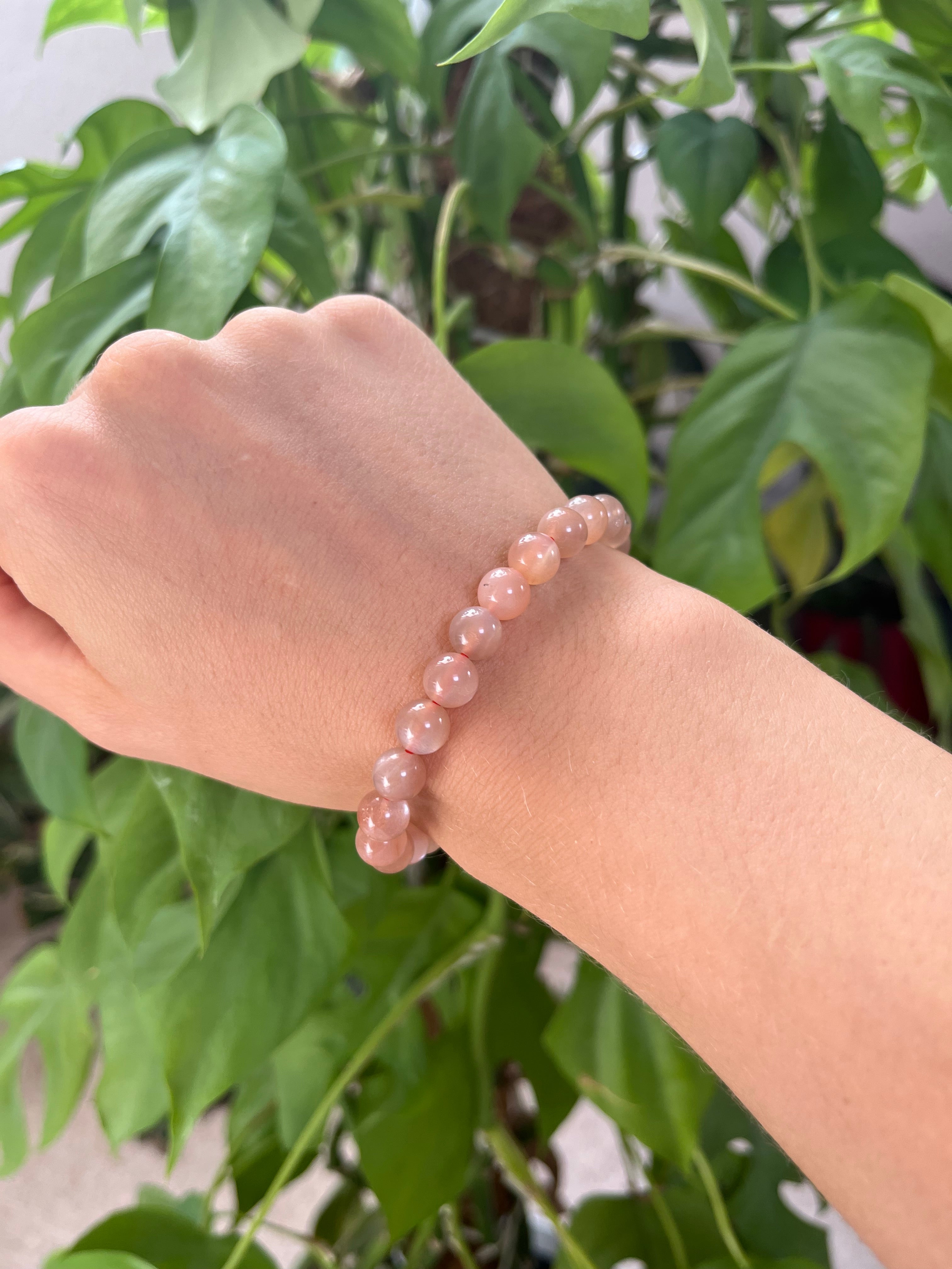 Pfirsich-Mondstein Kugelarmband – 6 mm oder 8 mm (AA-Qualität) Edelstein Schmuck
