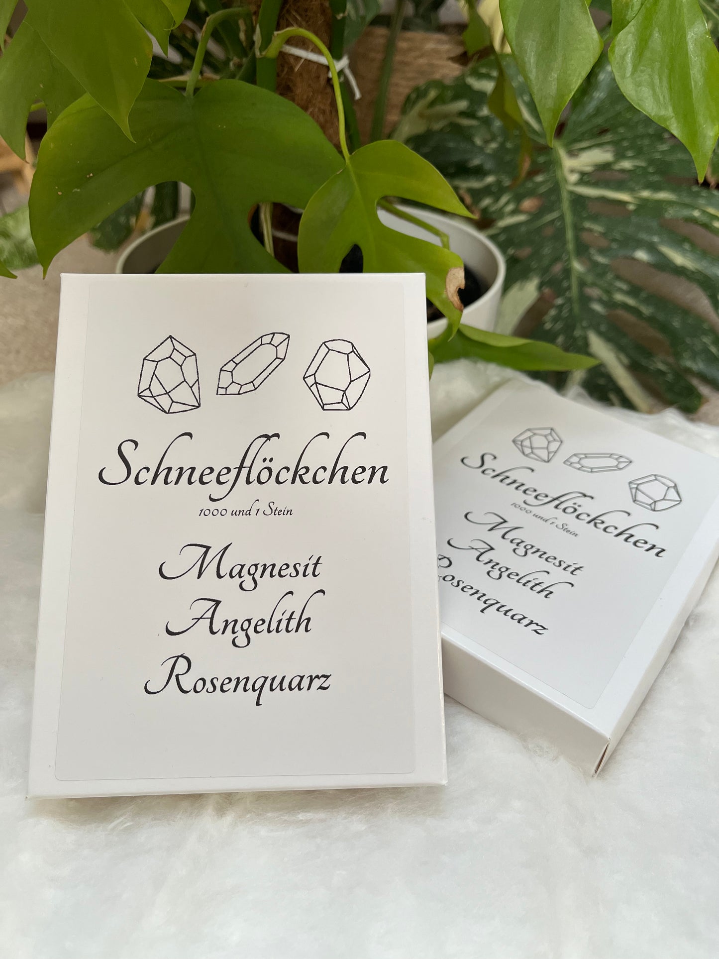 Edelstein-Set „Schneeflöckchen“ – Magnesit, Bergkristall & Angelit | Winter Geschenkset