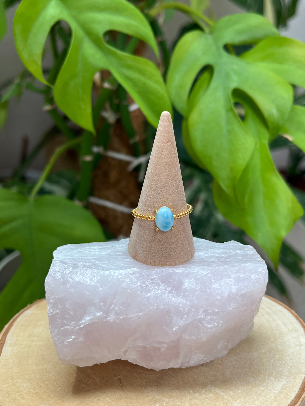 Feiner Larimar Ring 925 Silber vergoldet