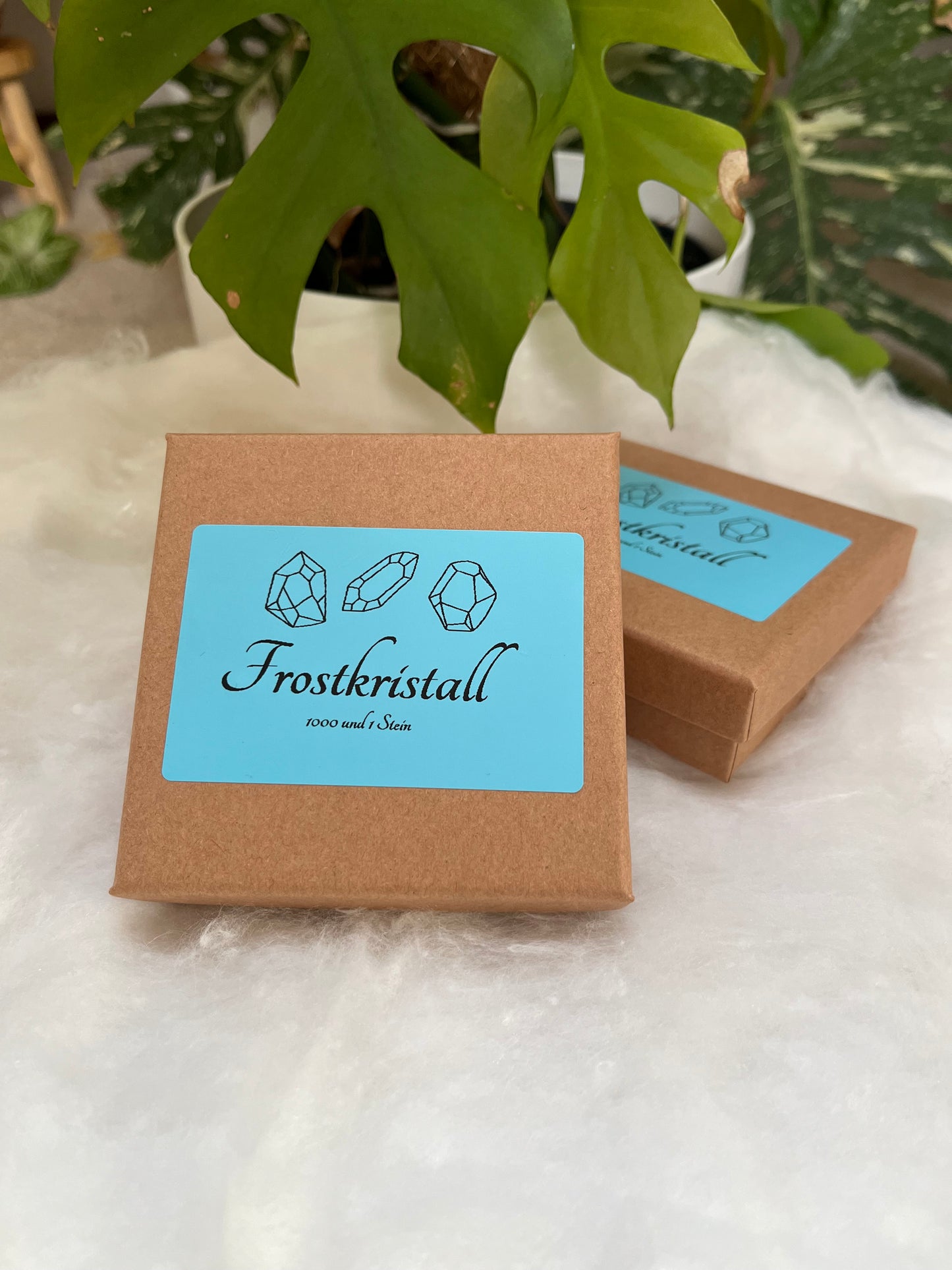 Geschenk-Set „Frostkristall“ – Bergkristall, Aragonit Blau & Selenit | Gebohrte Trommelsteine