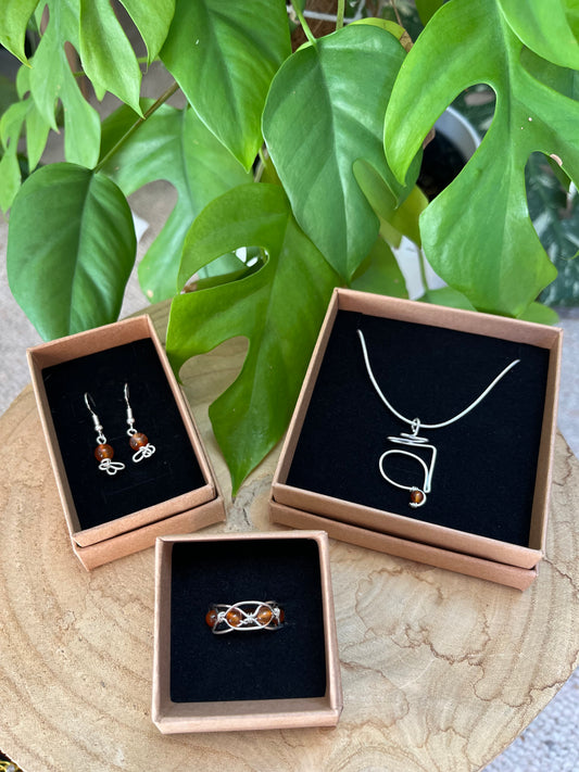 Sakralchakra Schmuck-Set – 925 Silber Kette, Ring & Ohrringe