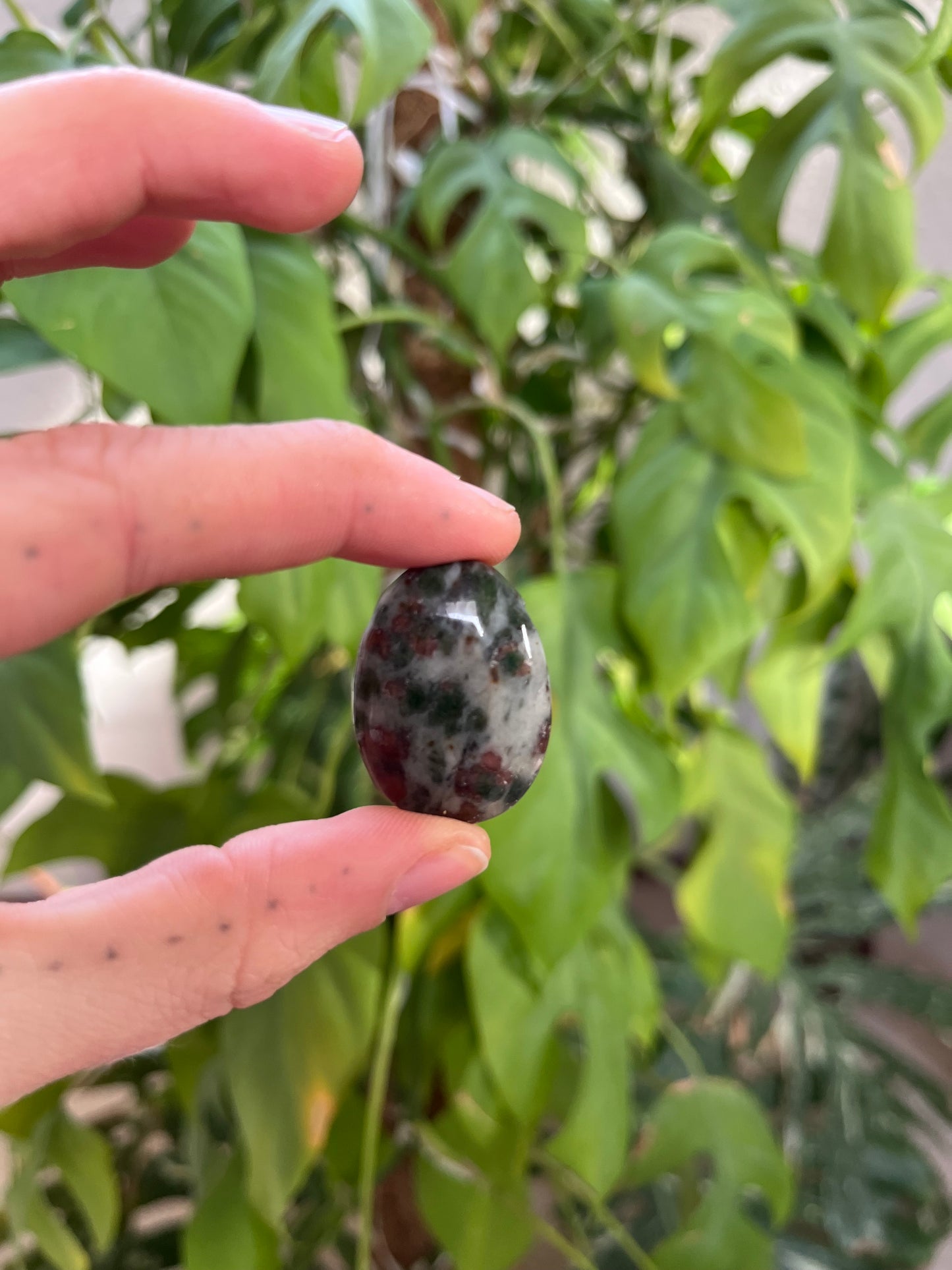 Eklogit Trommelstein gebohrt – Ausdruck & Erdung