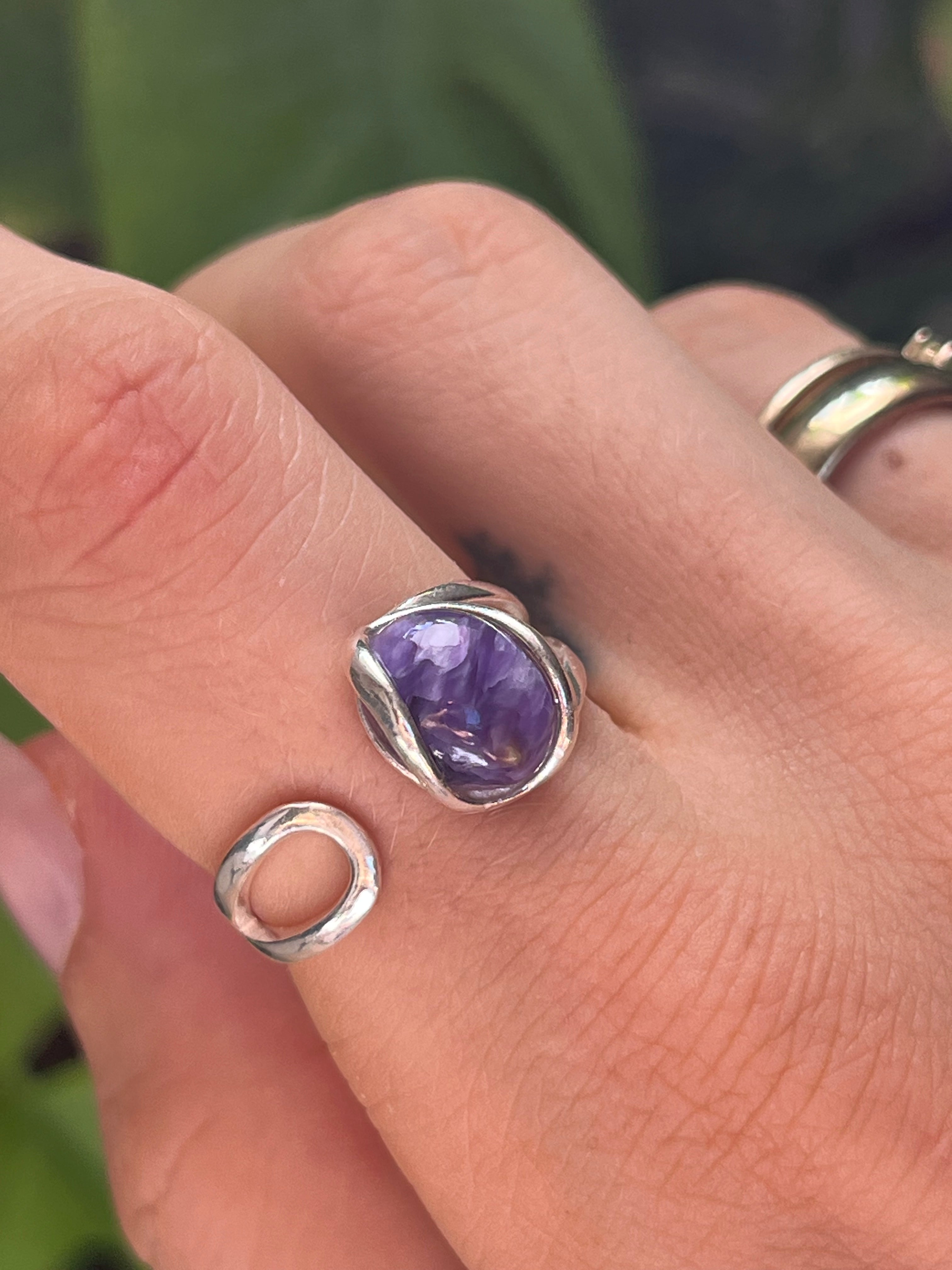 Charoit Ring 925 Silber verstellbar