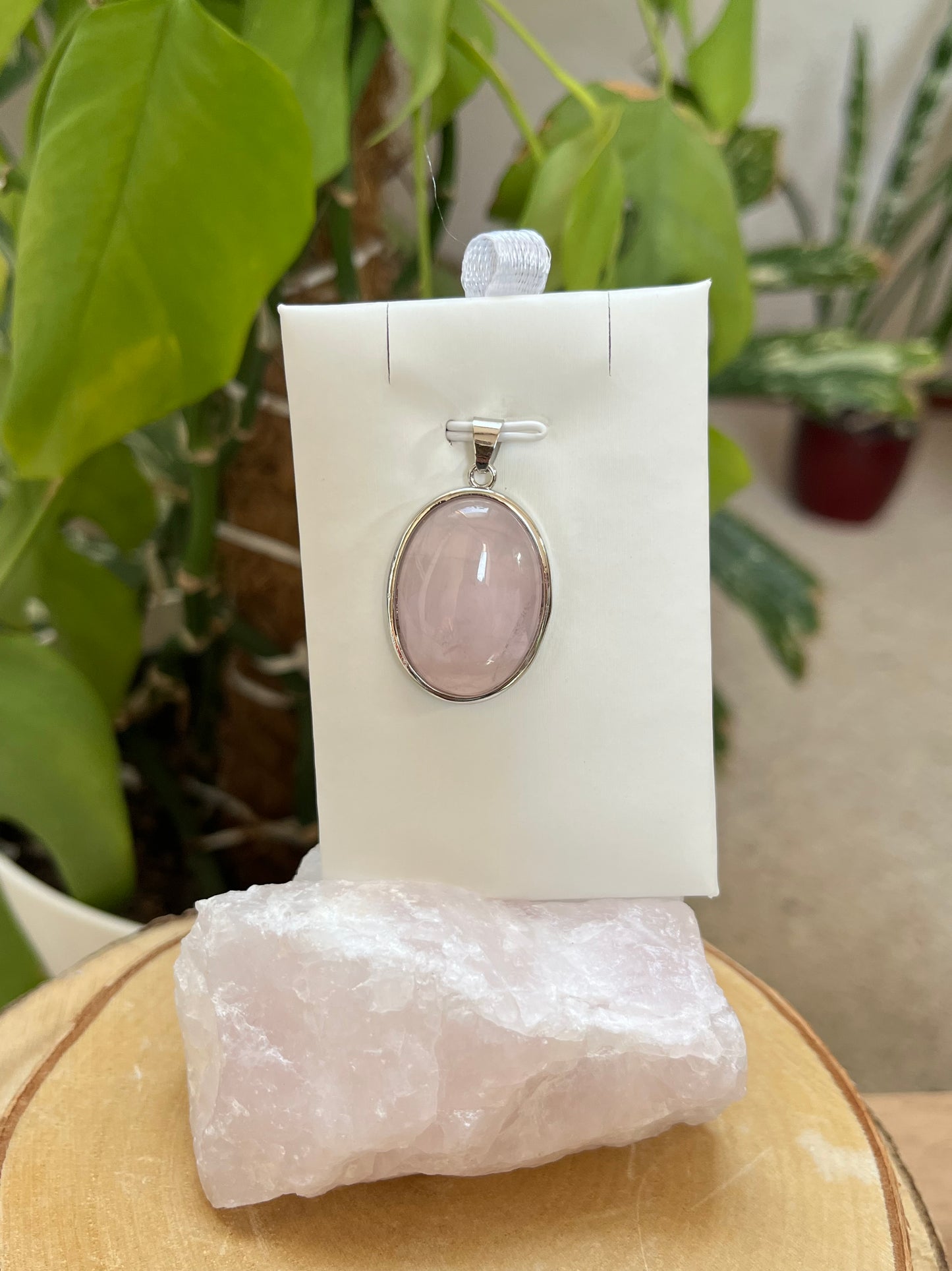 Rosenquarz Kettenanhänger 925 Silber gefasst oval – Echter Edelstein Anhänger Liebe & Herzchakra