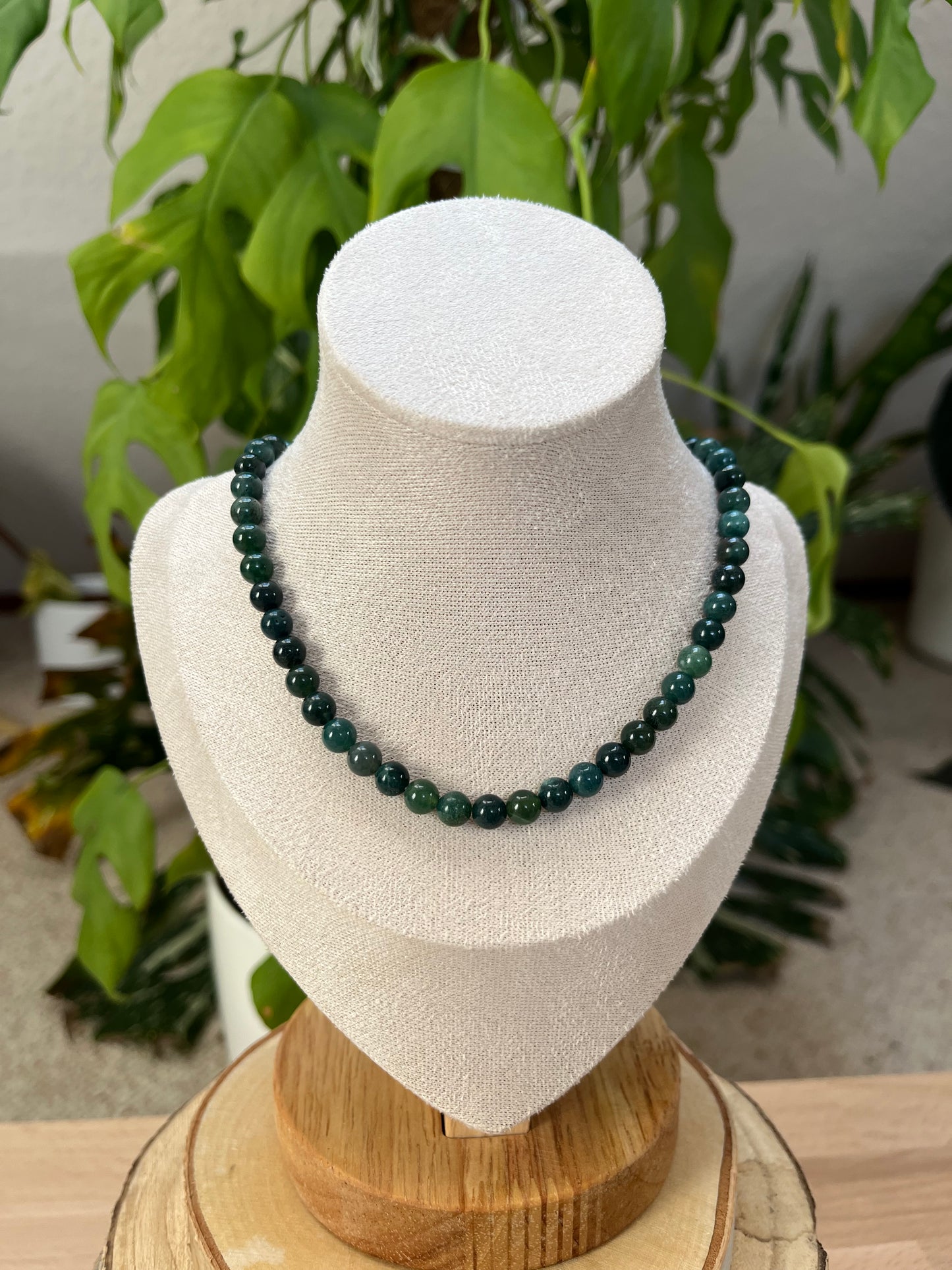 Moosachat Collier 6 mm Kugeln – Natürliche Grünnuancen | 45 cm