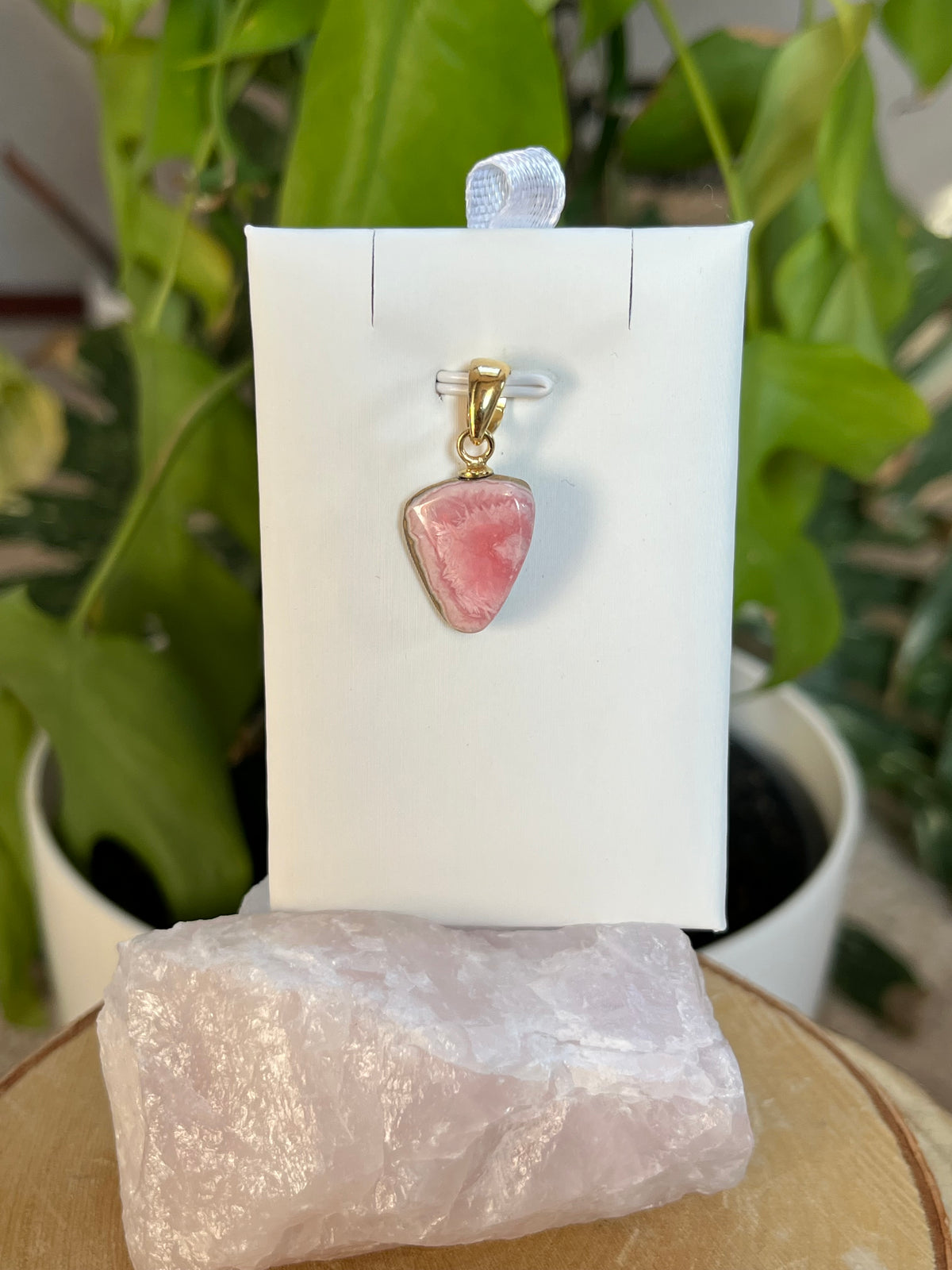 Rhodochrosit Kettenanhänger 925 Silber vergoldet Stiftöse – Edelstein Schmuck für Selbstliebe