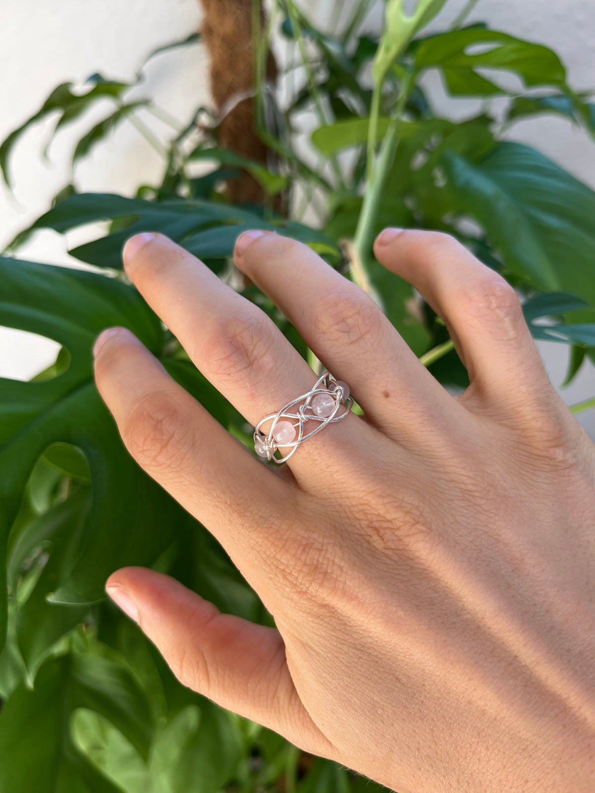 Herzchakra Ring – Rosenquarz in 925 Silber oder goldfarbenem Draht