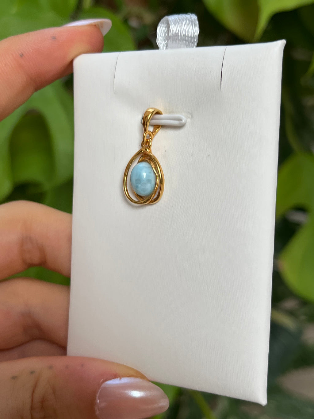 Larimar Tropfen Anhänger vergoldet