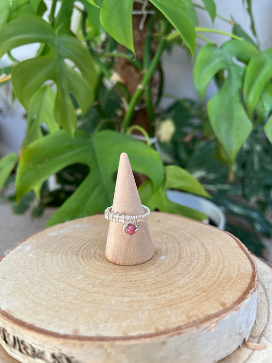 Rhodonit Ring verstellbar – handgefertigt | 925 Sterling Silber Draht