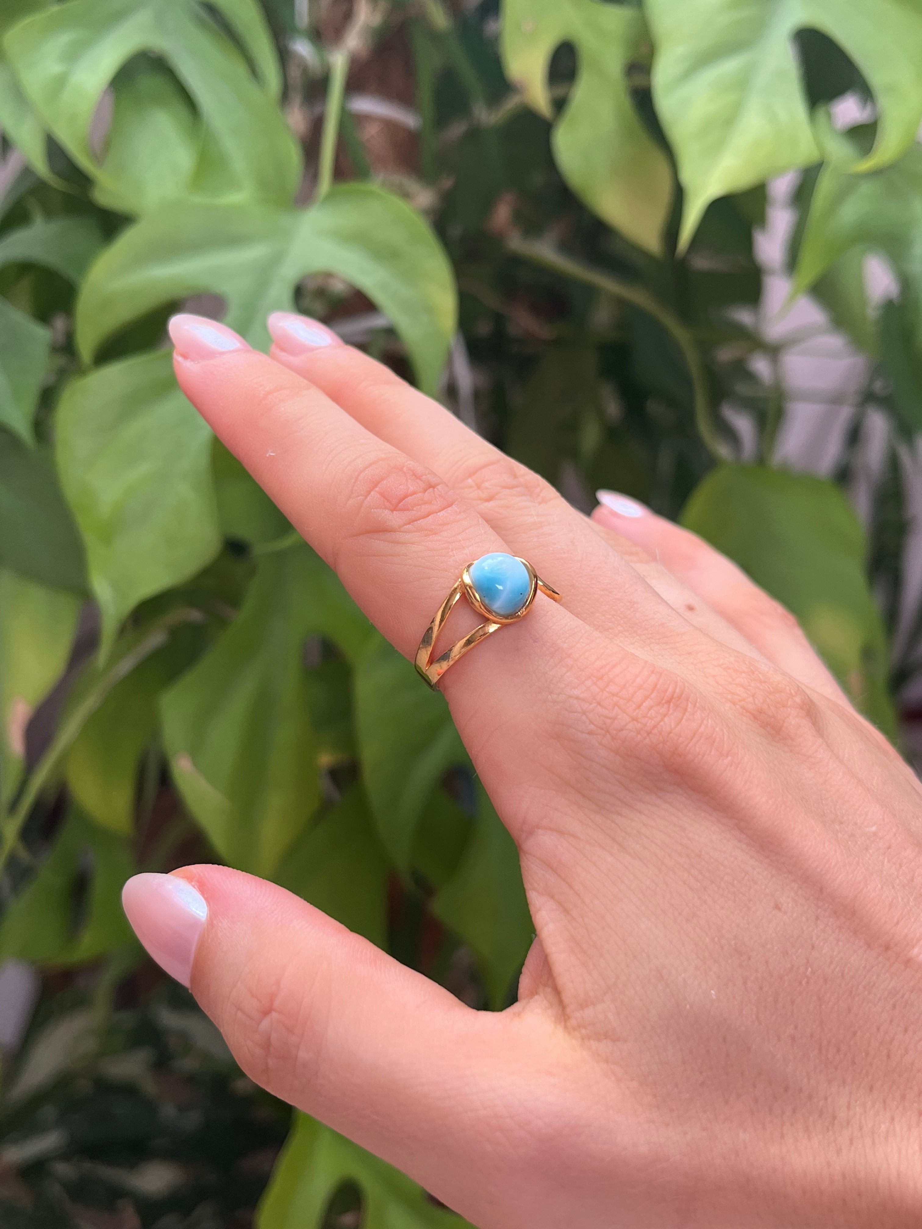 Larimar Ring 925 Silber vergoldet verstellbar