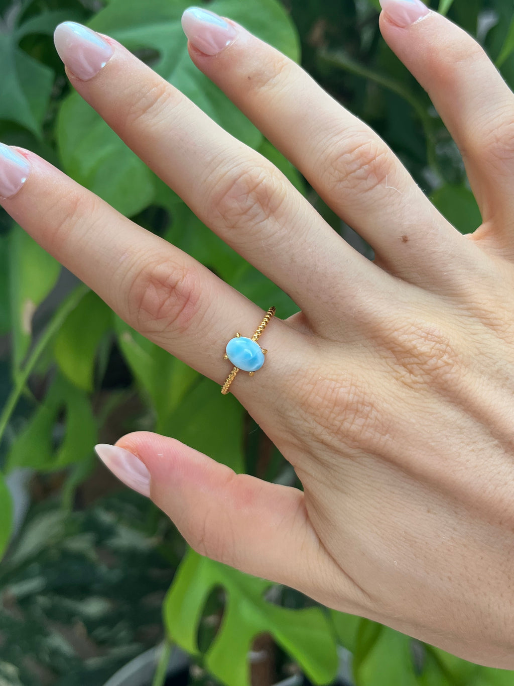 Feiner Larimar Ring 925 Silber vergoldet