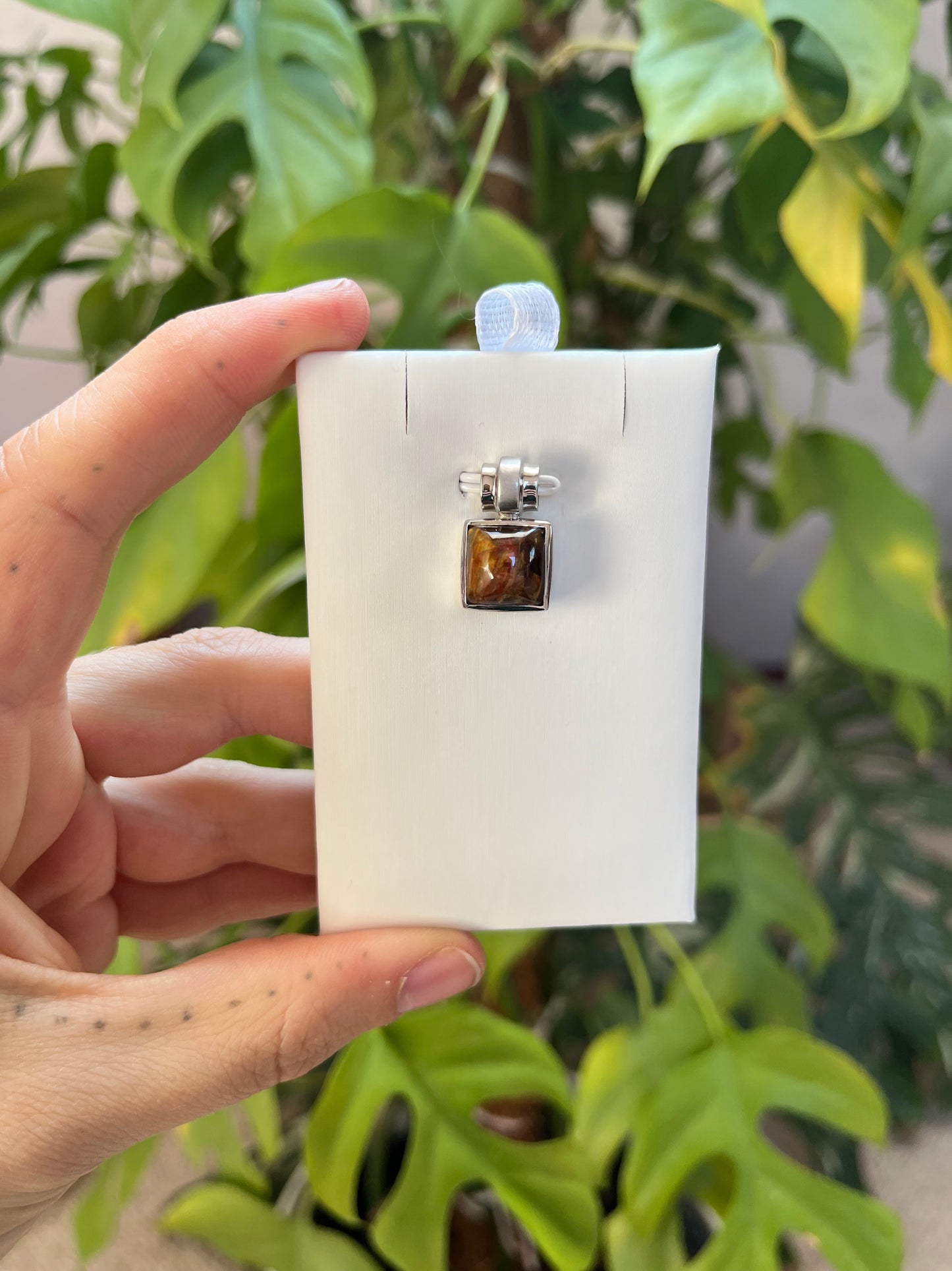 Pietersit Anhänger quadratisch 925 Silber – Edelstein Schmuck für Klarheit & Stärke