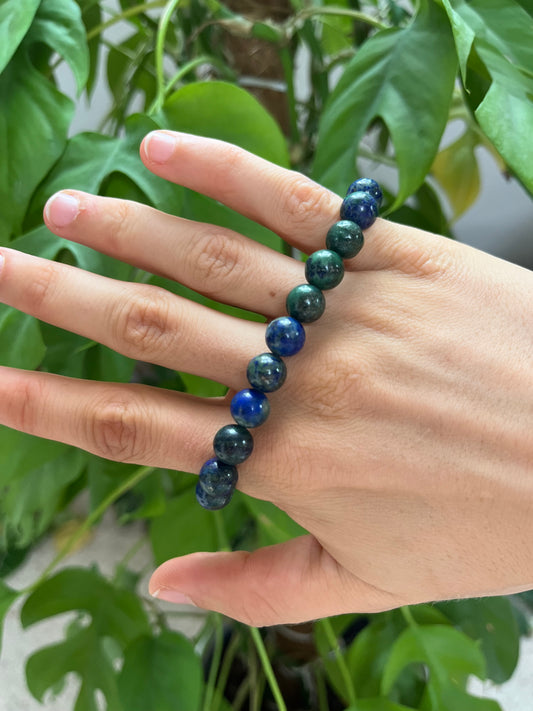 Azurit-Chrysokoll Kugelarmband 8 mm – Edelstein Schmuck für Intuition & Harmonie
