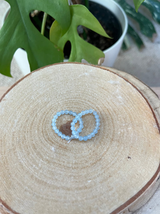 Aquamarin facettiert Ring elastisch 3mm Kugeln