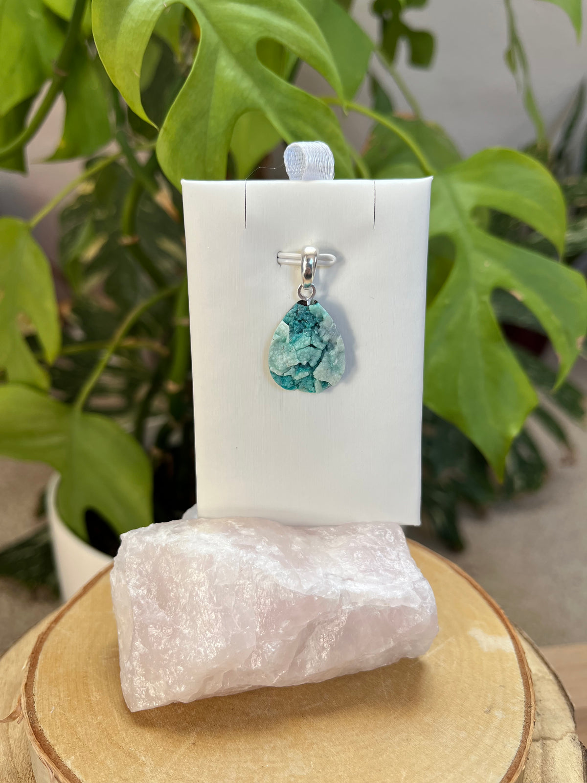 Gem Silica (Chrysokoll Chalcedon) Anhänger Druzy 925 Silber Öse