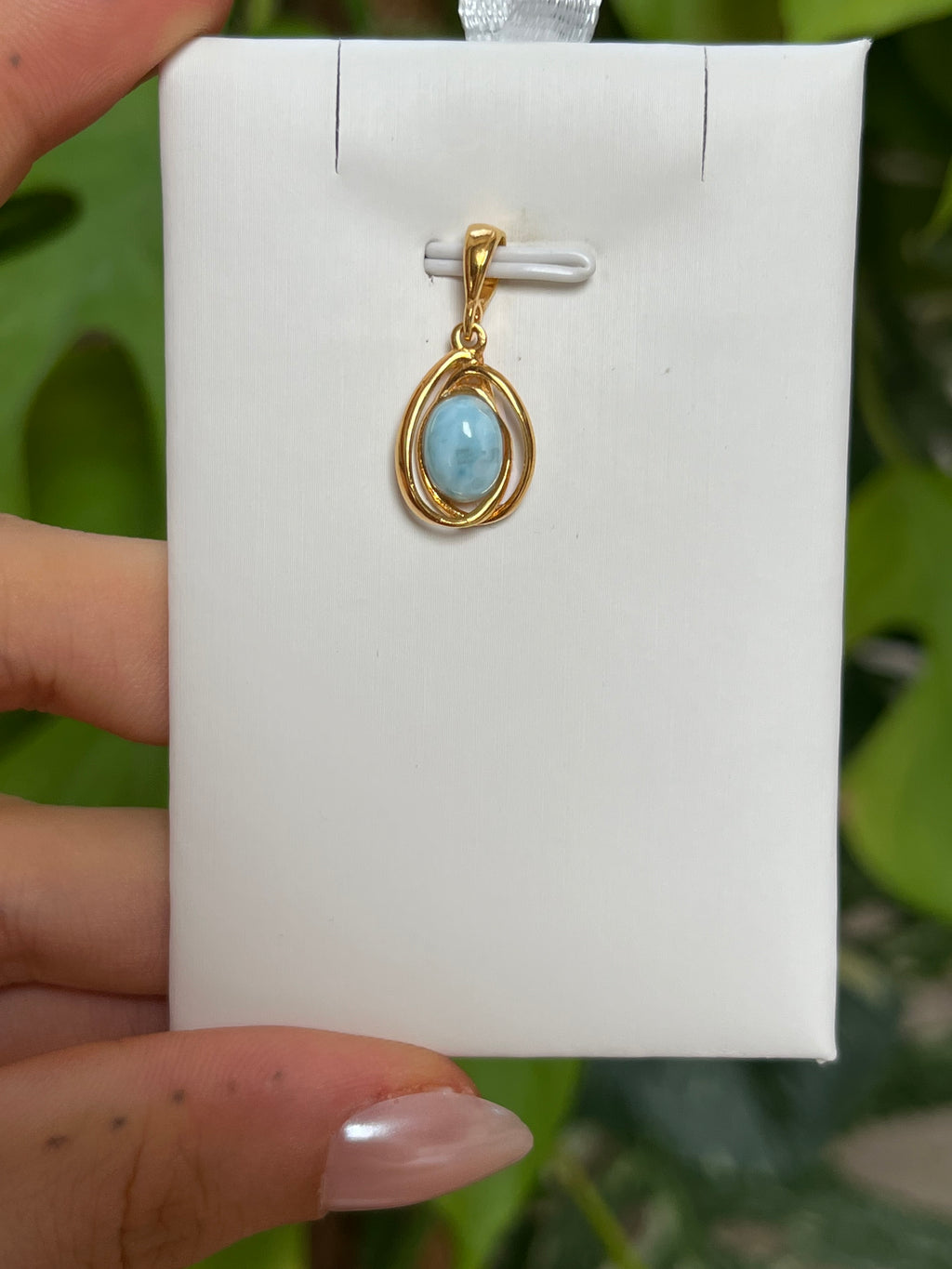 Larimar Tropfen Anhänger vergoldet