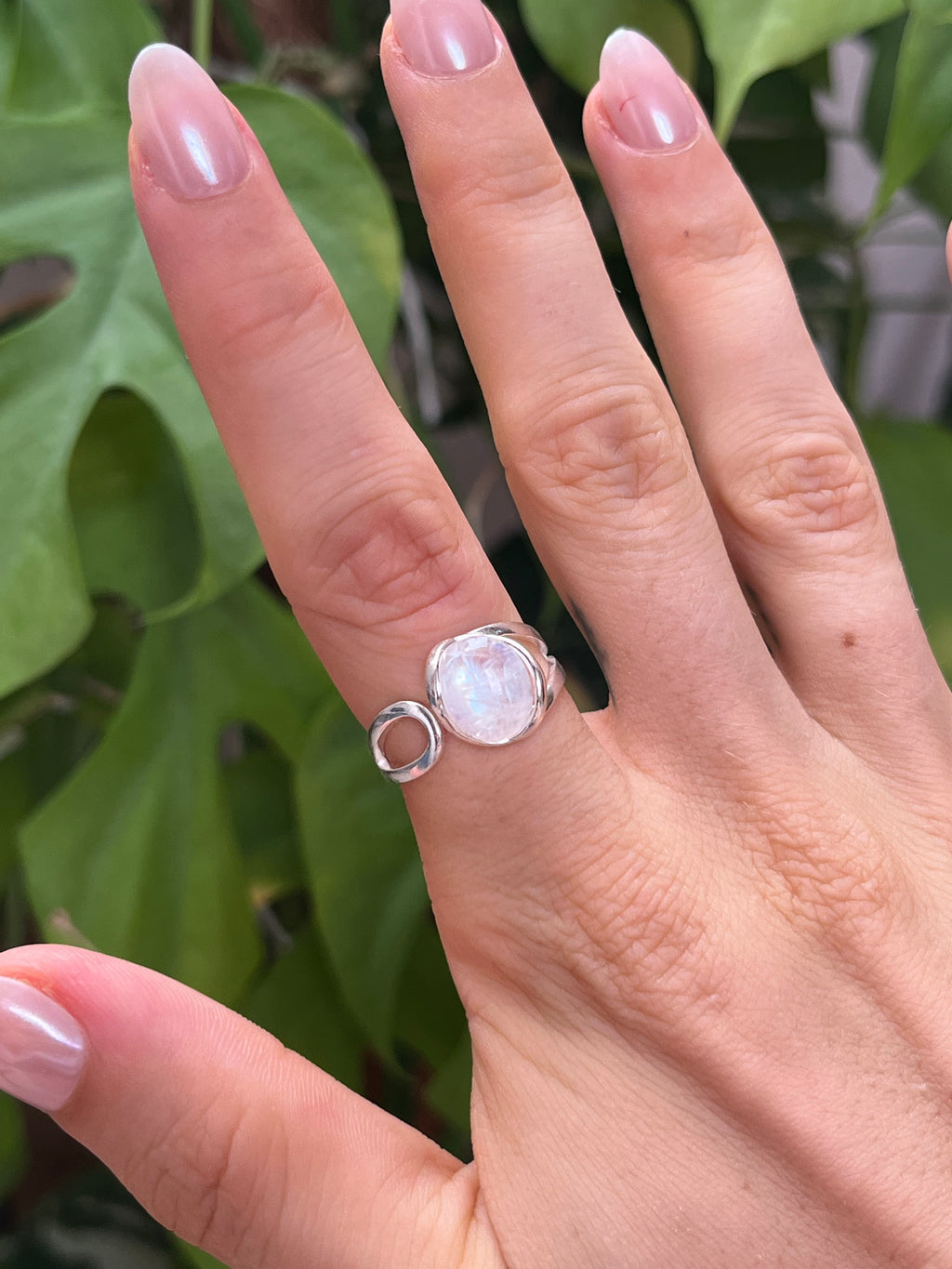 Weißer Labradorit Ring 925 Silber verstellbar