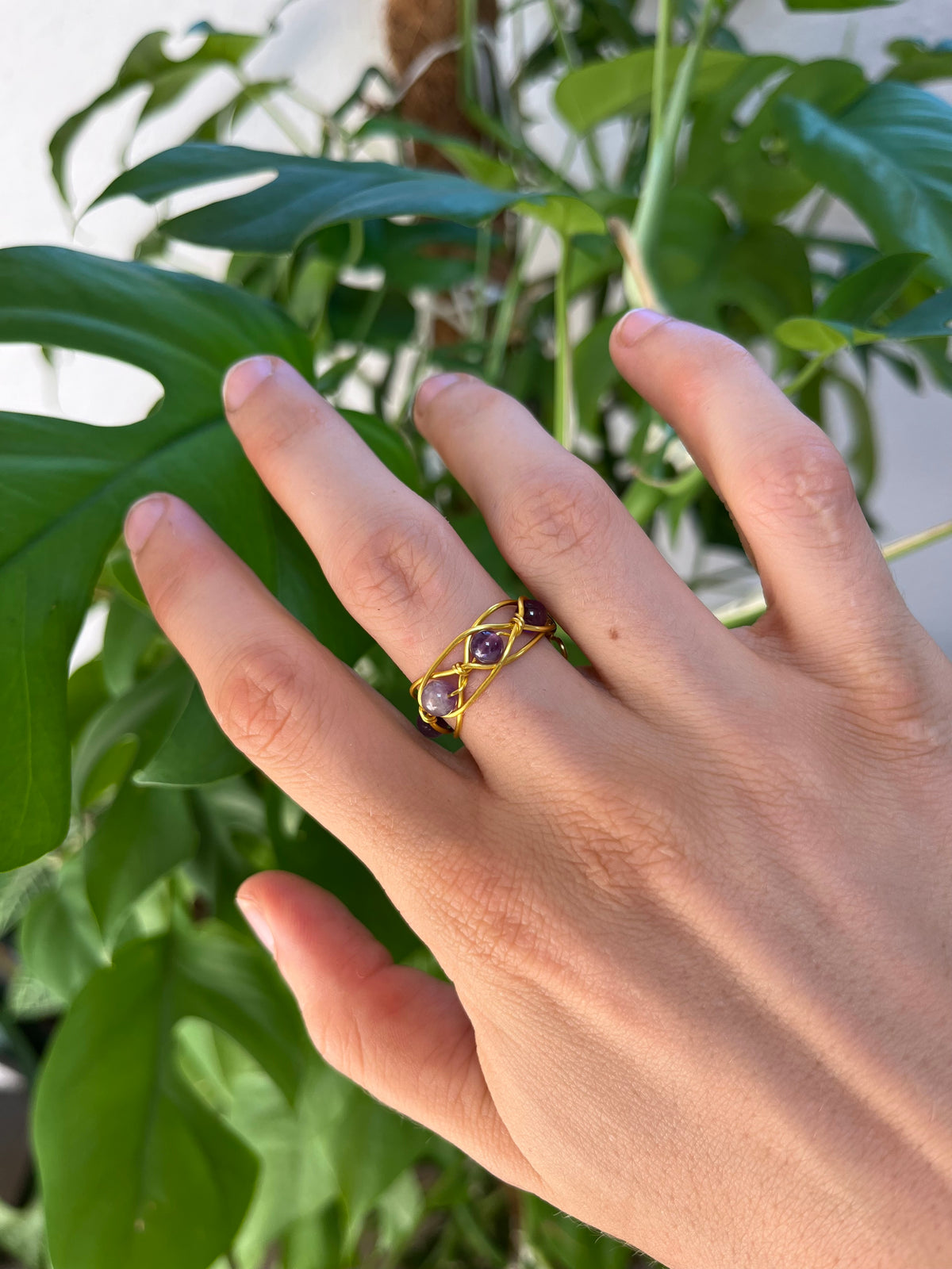 Kronenchakra Ring – Amethyst in 925 Silber oder goldfarbenem Draht