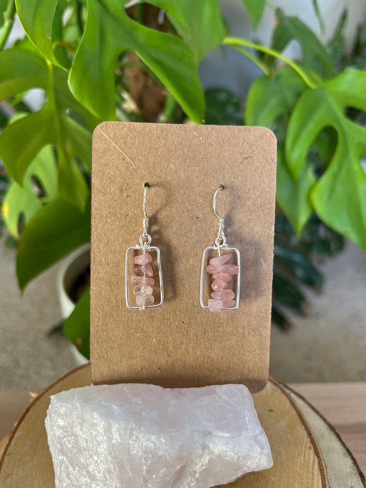 Handgemachte Rosenquarz Ohrringe – 925 Sterling Silber Draht