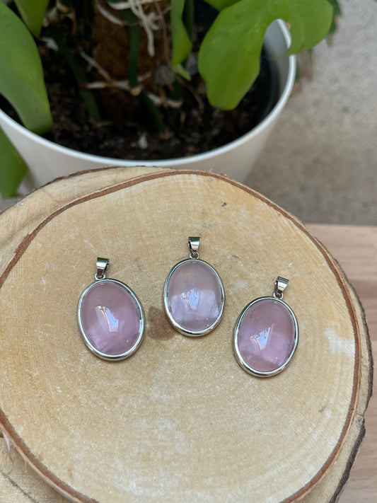 Rosenquarz Kettenanhänger 925 Silber gefasst oval – Echter Edelstein Anhänger Liebe & Herzchakra