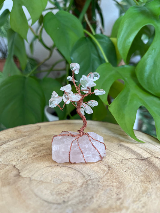 Traumbaum Rosenquarz & Bergkristall – Edelsteinbaum für Liebe & Klarheit