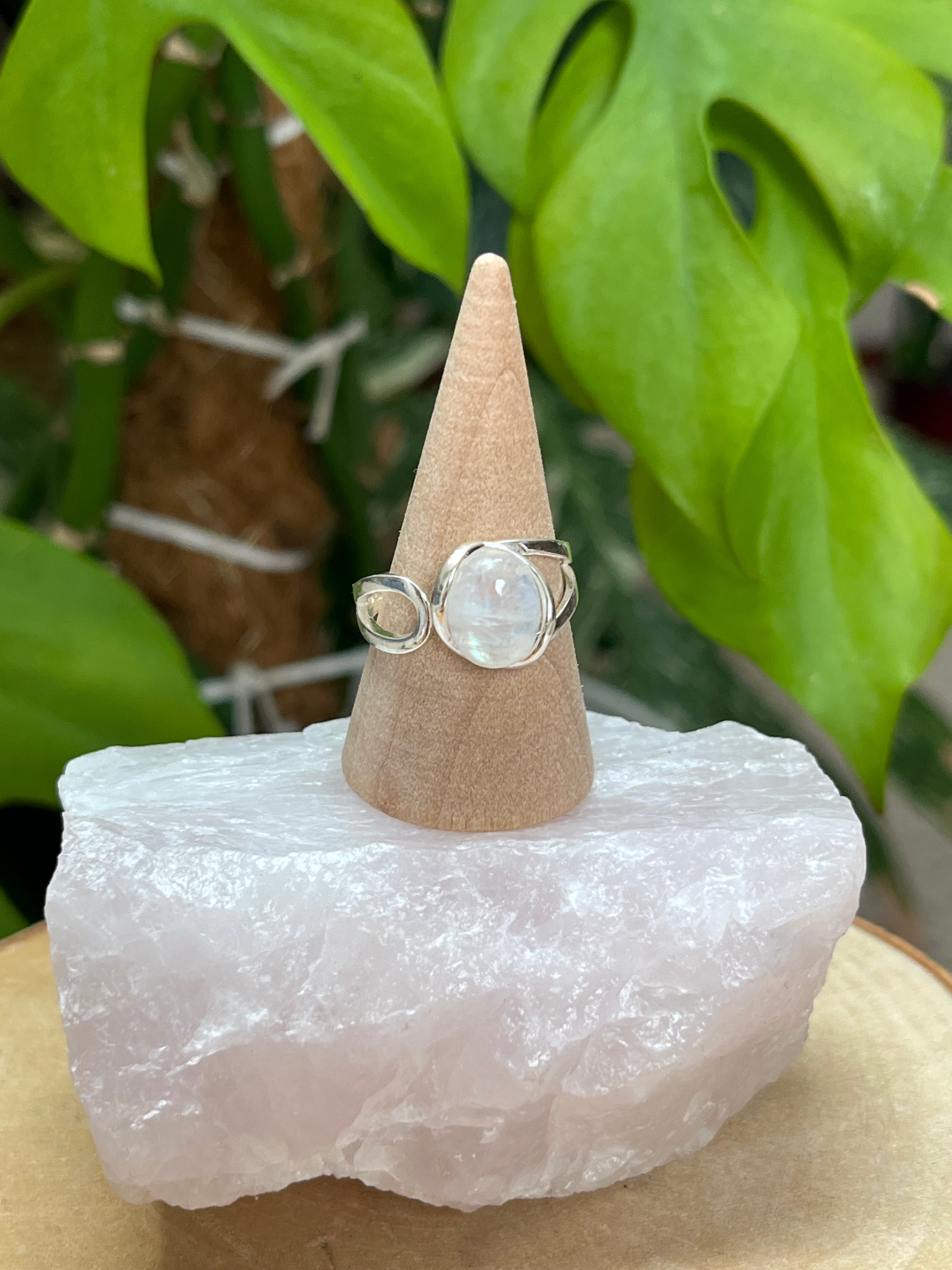 Weißer Labradorit Ring 925 Silber verstellbar